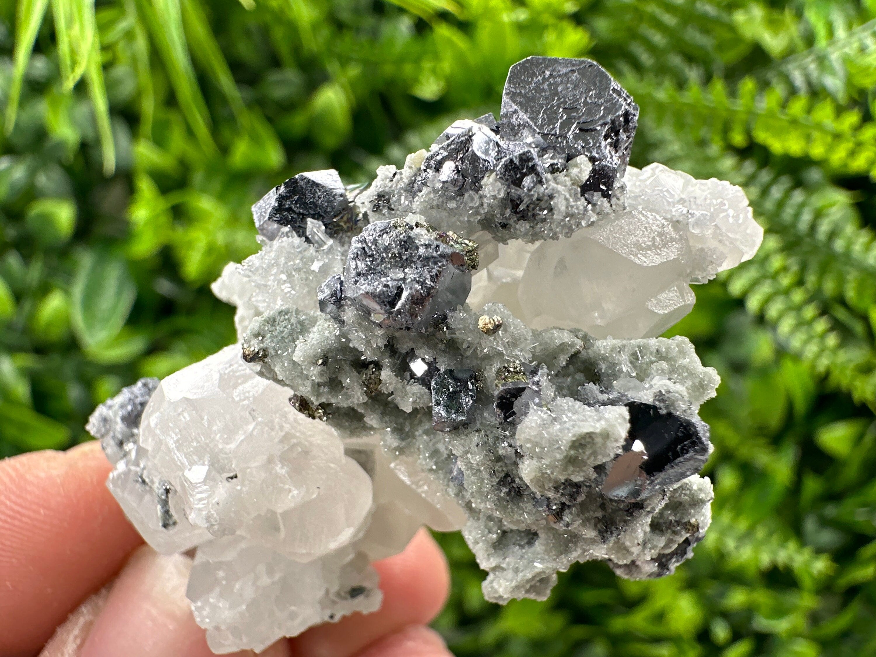 Galena Chalcopyrite on Calcite and Quartz, Borieva Bulgaria