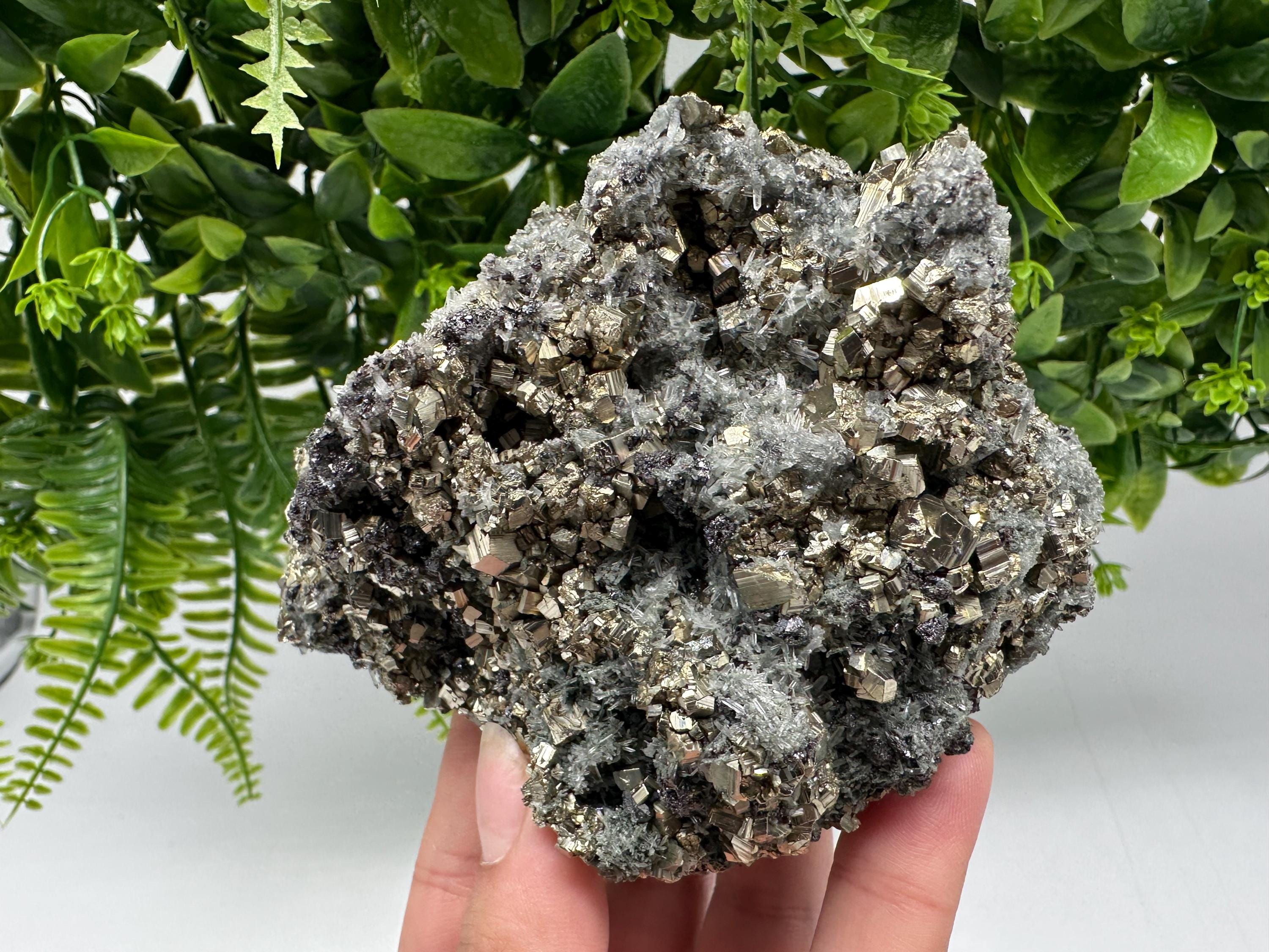 Wonderful Pyrite on Green Quartz,natural,collection mineral,gift,home decor stone,rare crystal,collection Borieva mine,Madan,Bulgaria
