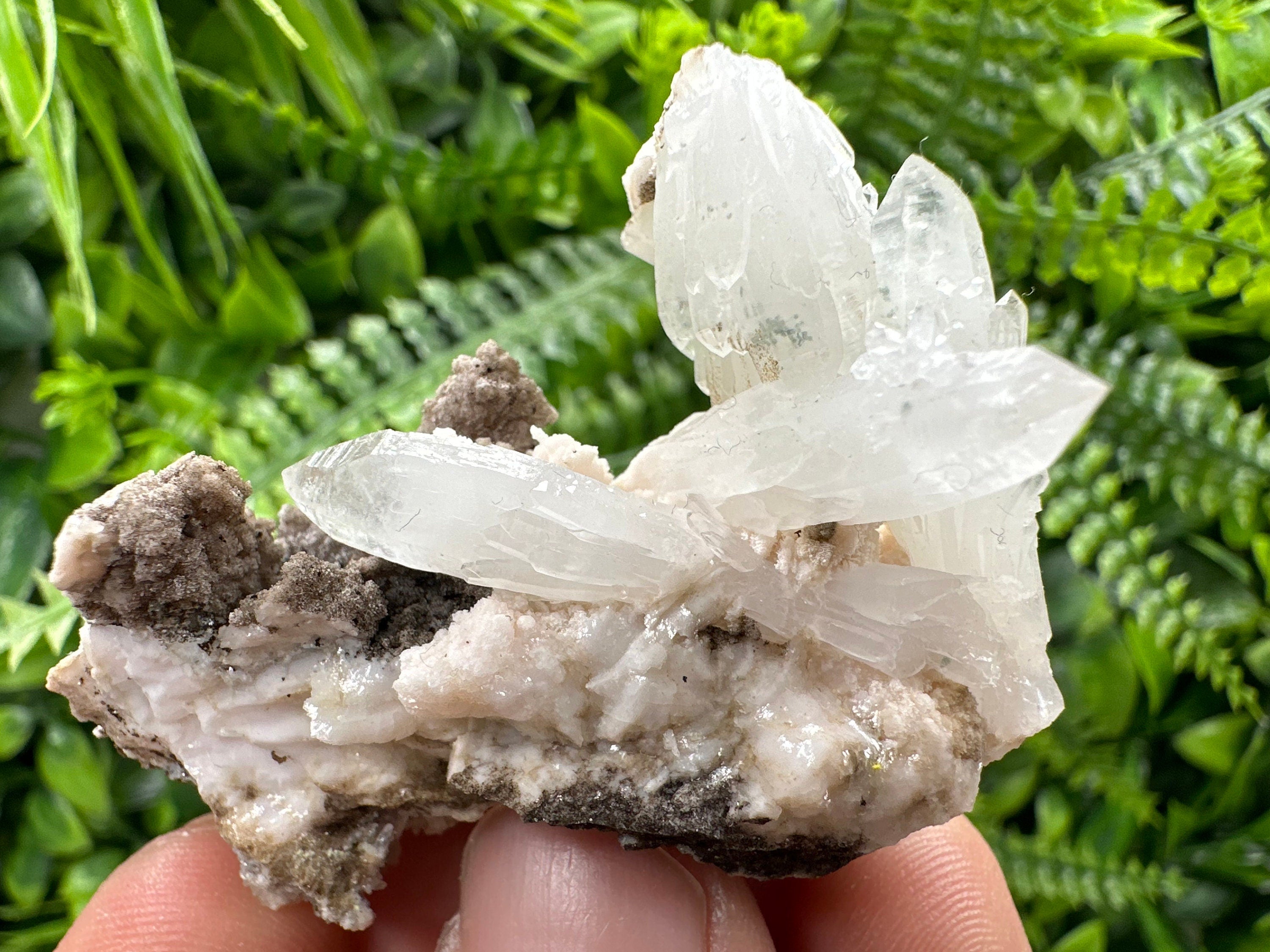 Quartz with Chlorite on Rhodochrosite and Siderite - Natural Crystal Decor