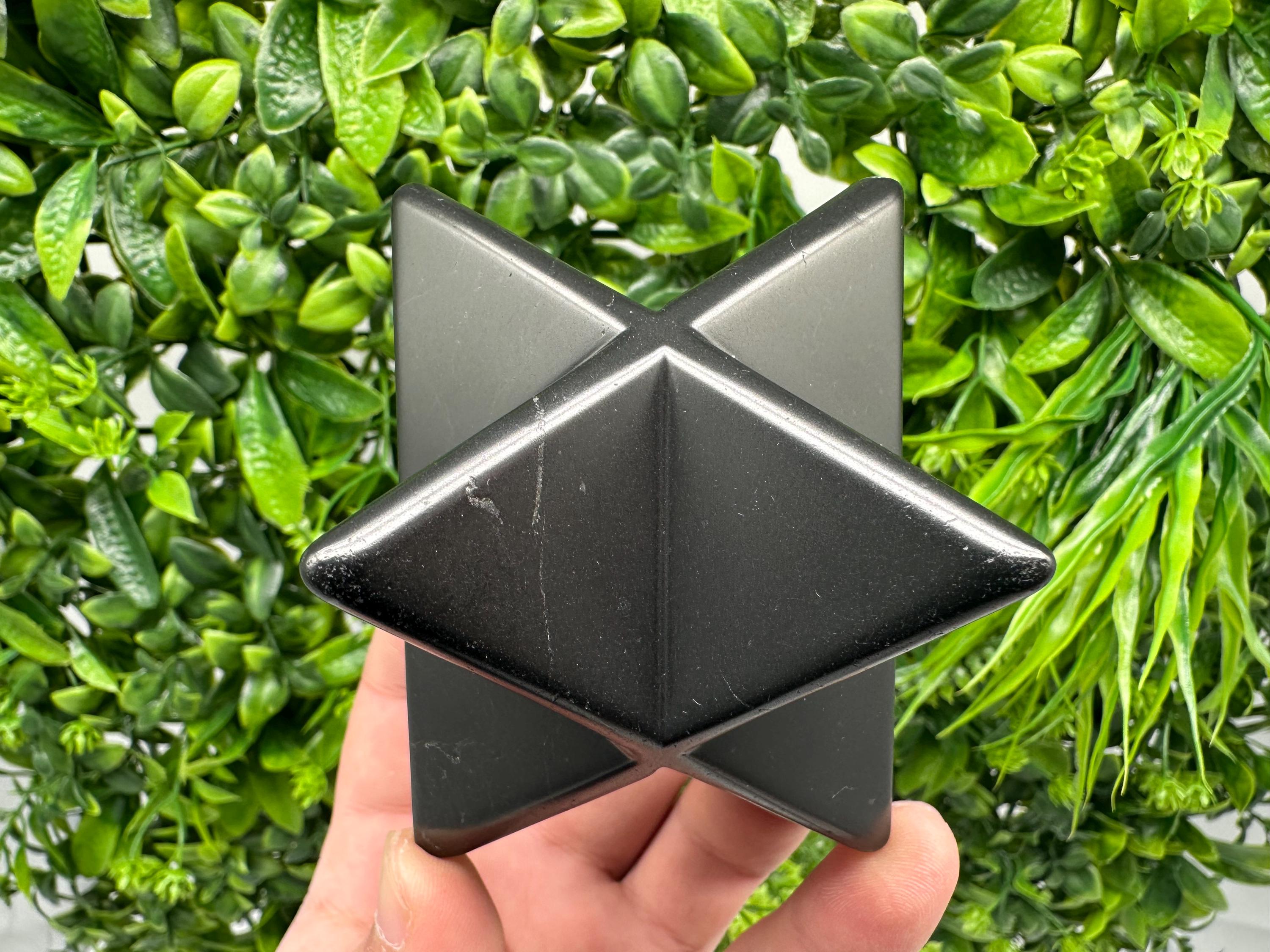 Polished Shungite Merkaba Star, Authentic Crystal, Reiki Healing