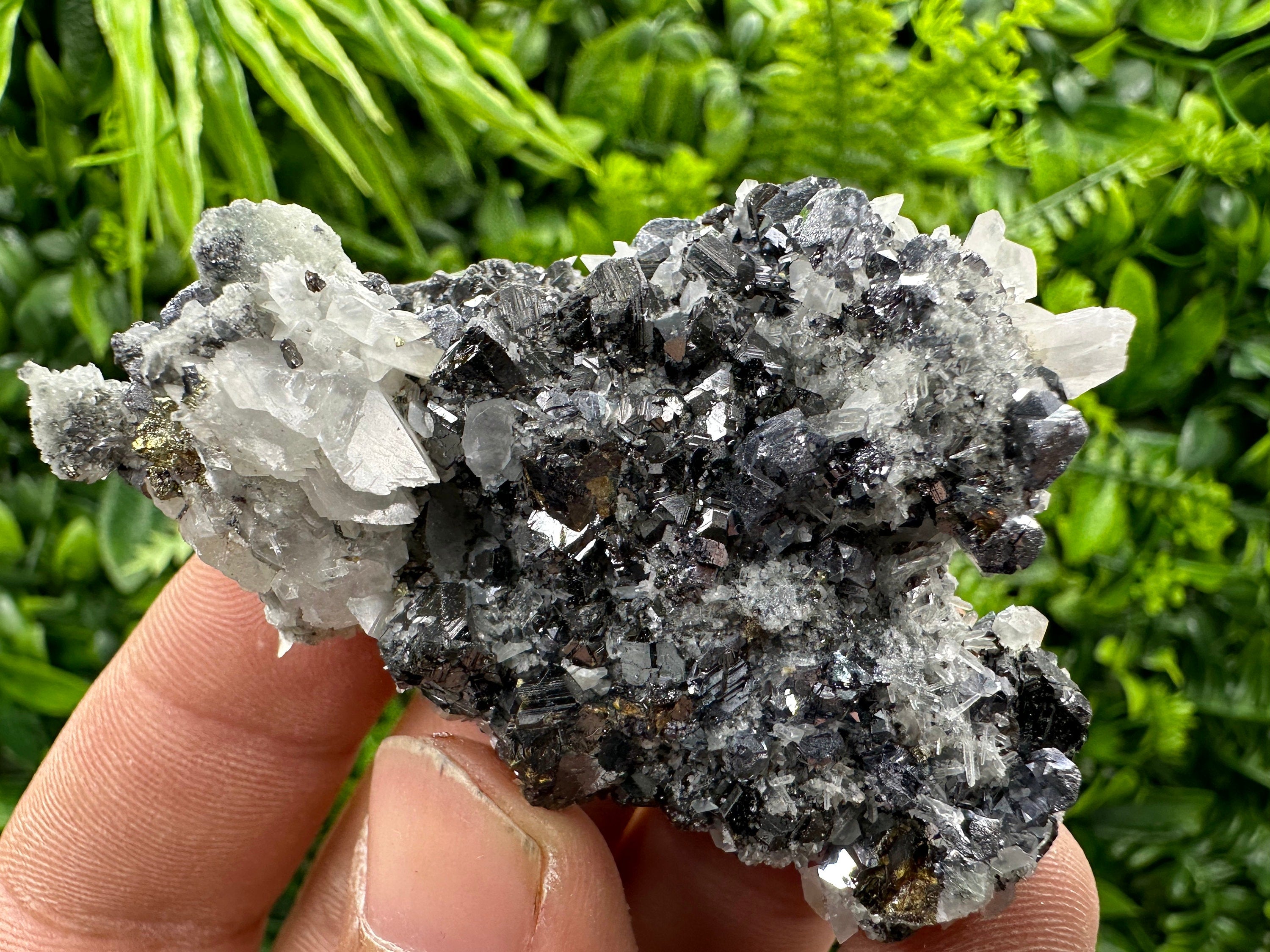 Shiny Galena, Sphalerite, Calcite on Quartz, Bulgaria Mineral Specimen