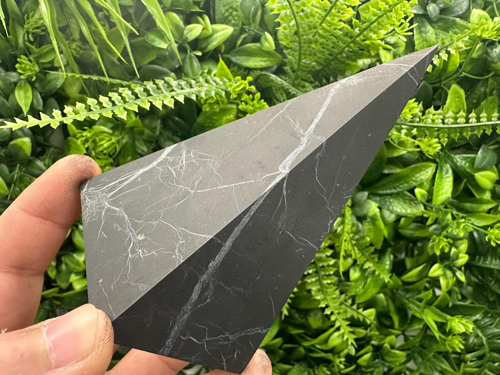 Shungite Crystal Pyramid (12cm): EMF & 5G Protection, Healing Stone