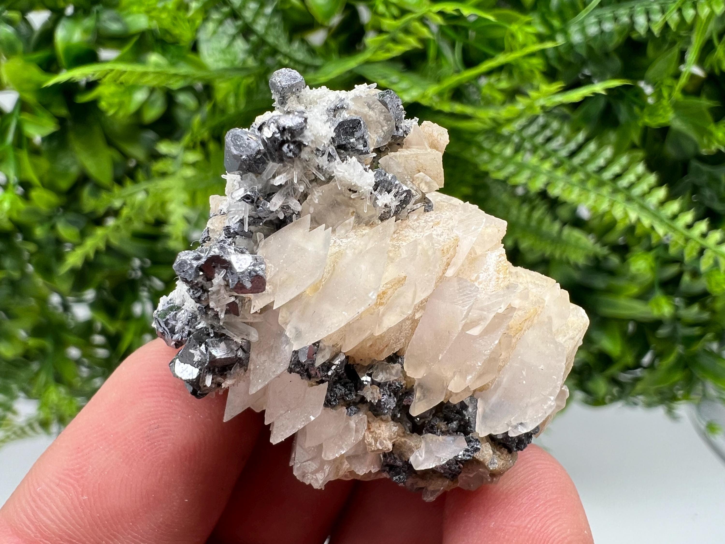 Shiny Galena, Chalcopyrite on Calcite, Quartz Mineral Specimen