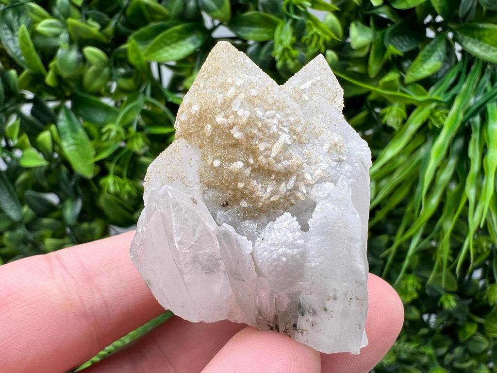Calcite on Green Quartz Crystal, Djurcovo Mine, Bulgaria