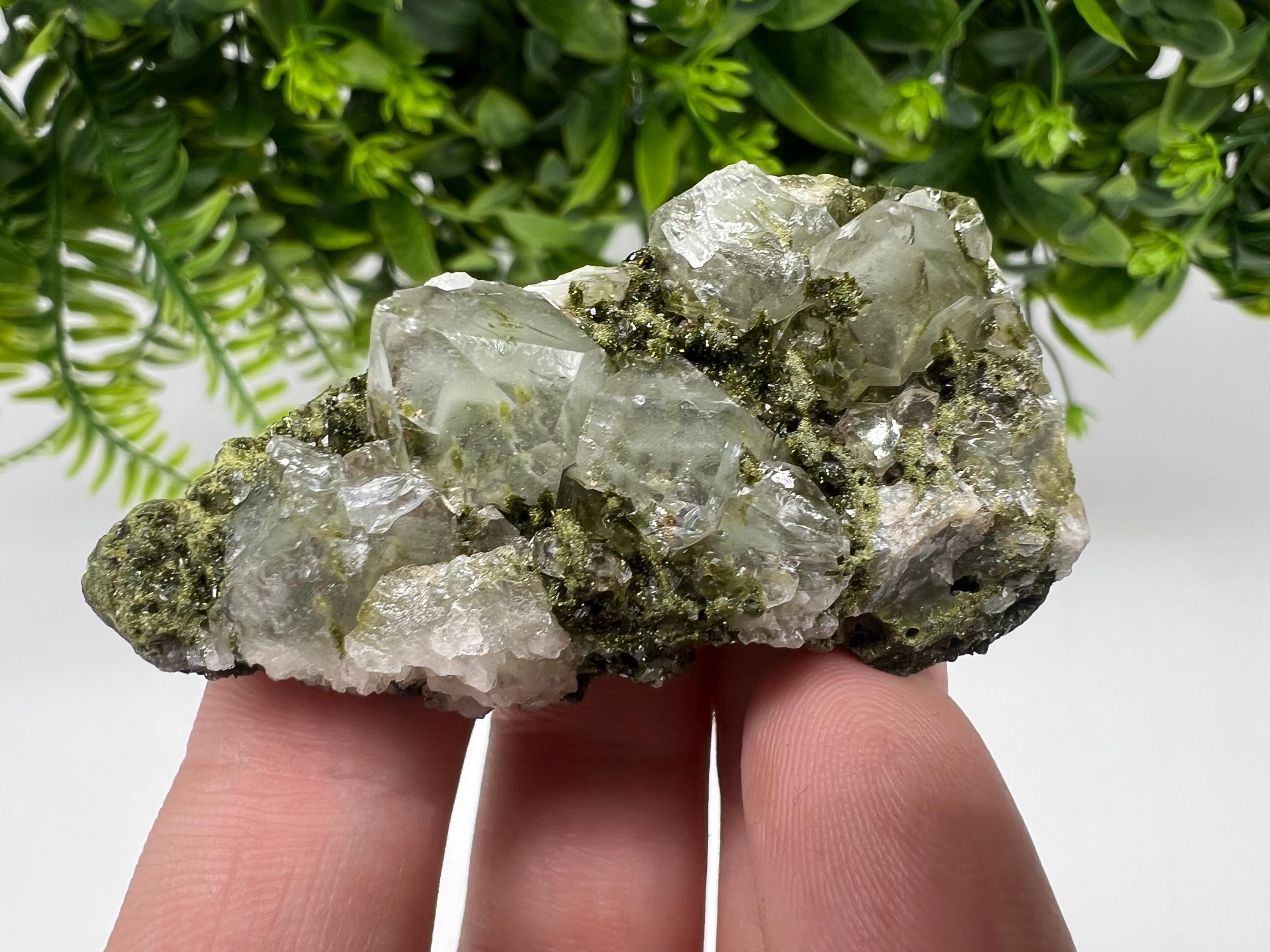 Rare Green Epidote with Quartz Crystal Cluster, Eastern Anatolia