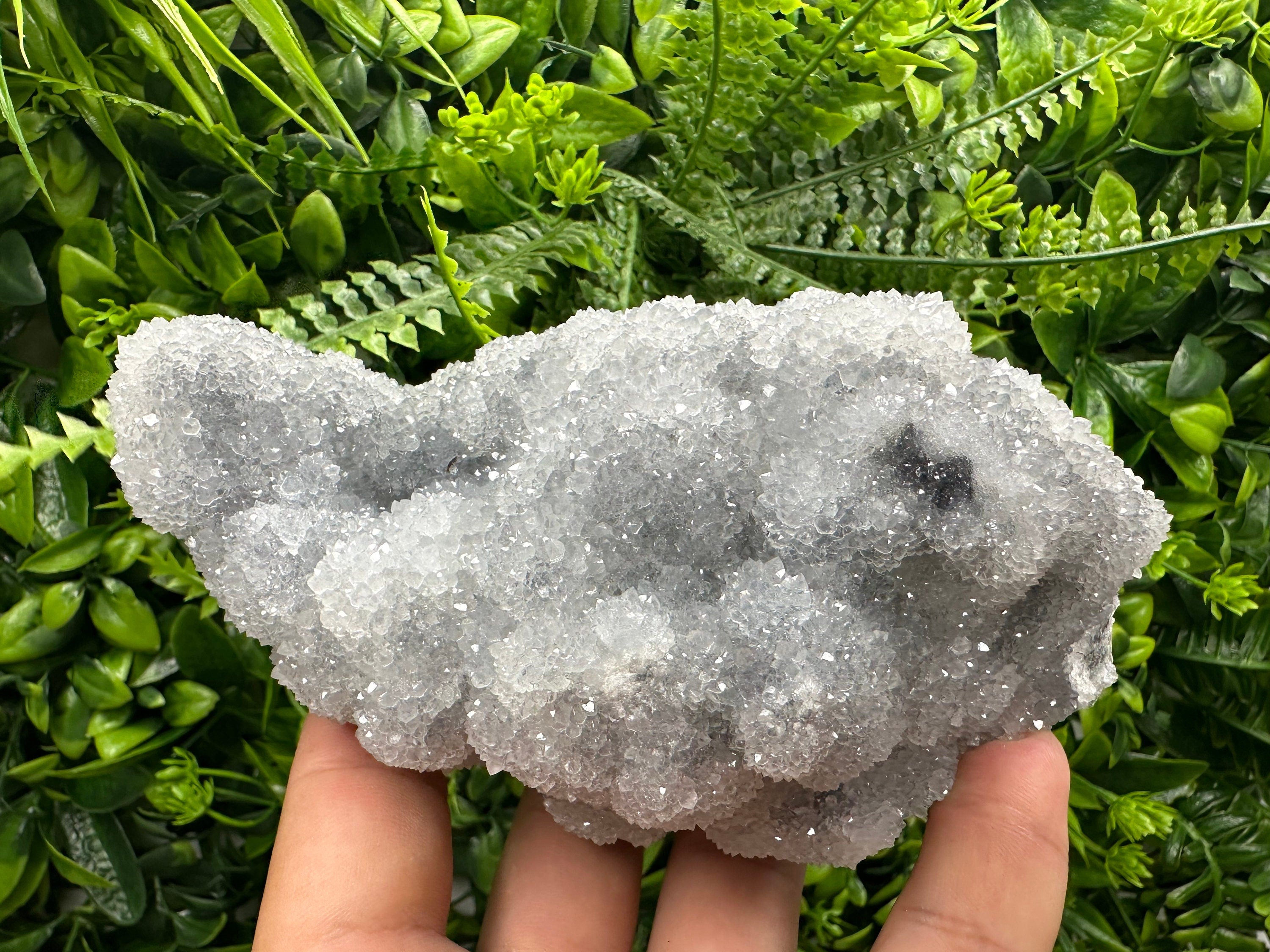 Blue Chalcedony Quartz Cluster, Chlorite Inclusions, Bulgaria Crystal Decor