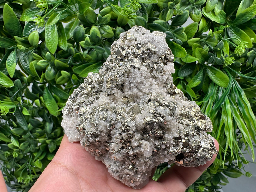 Pyrite on Quartz, Calcite Mineral Specimen, Bulgaria