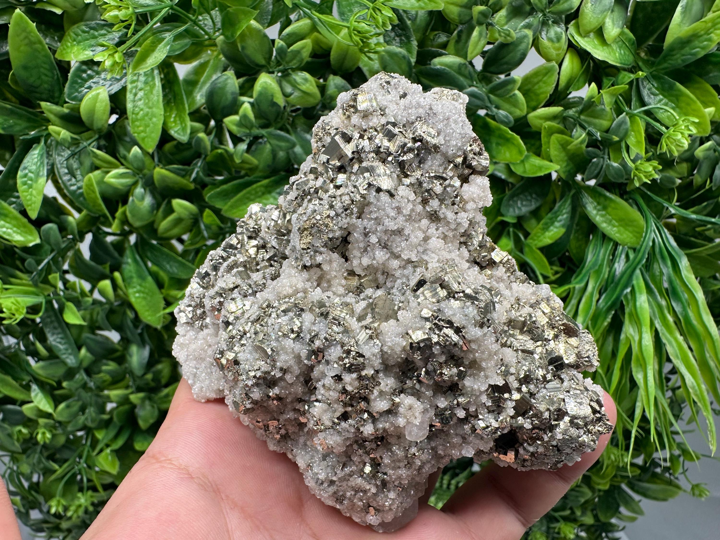 Pyrite on Quartz, Calcite Mineral Specimen, Bulgaria