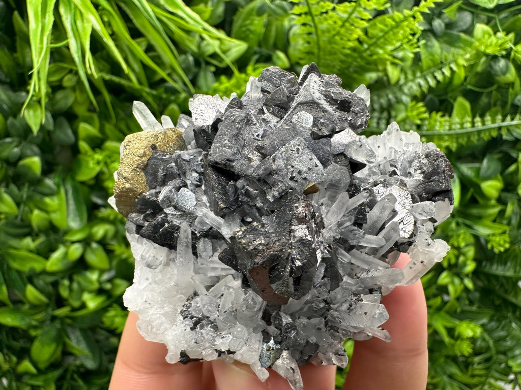 Chalcopyrite, Galena, Sphalerite on Quartz: Bulgaria Mineral Souvenir