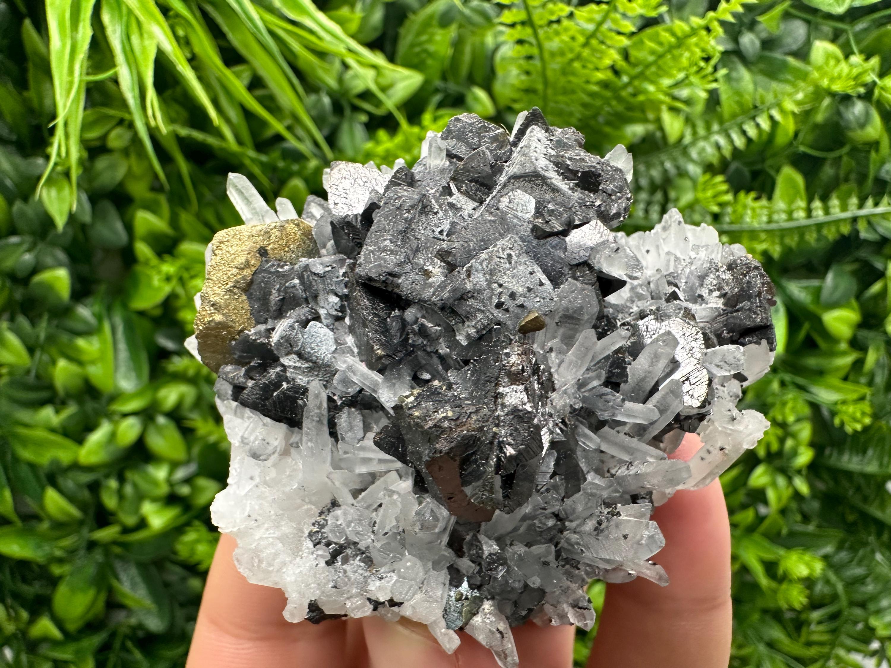 Chalcopyrite, Galena, Sphalerite on Quartz: Bulgaria Mineral Souvenir