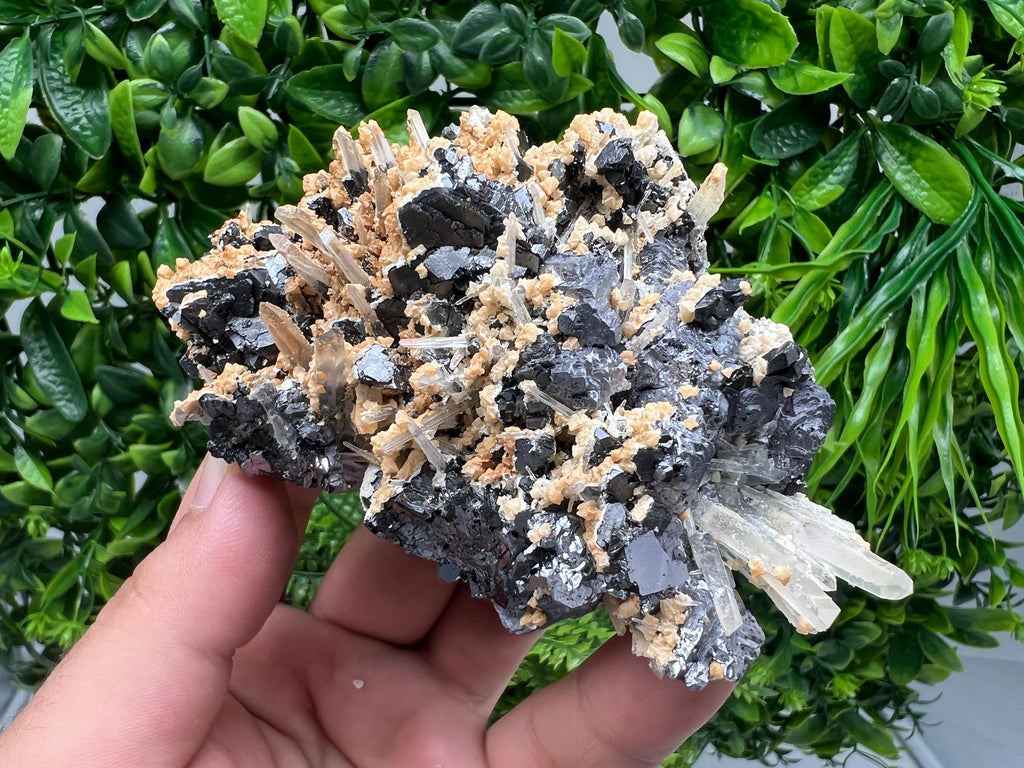 Galena Spinel Law on Quartz with Siderite, Krushev Dol Mine, Bulgaria