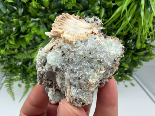 Calcite Chalcopyrite on Green Quartz Mineral Specimen, Bulgaria Collection, Natural Display
