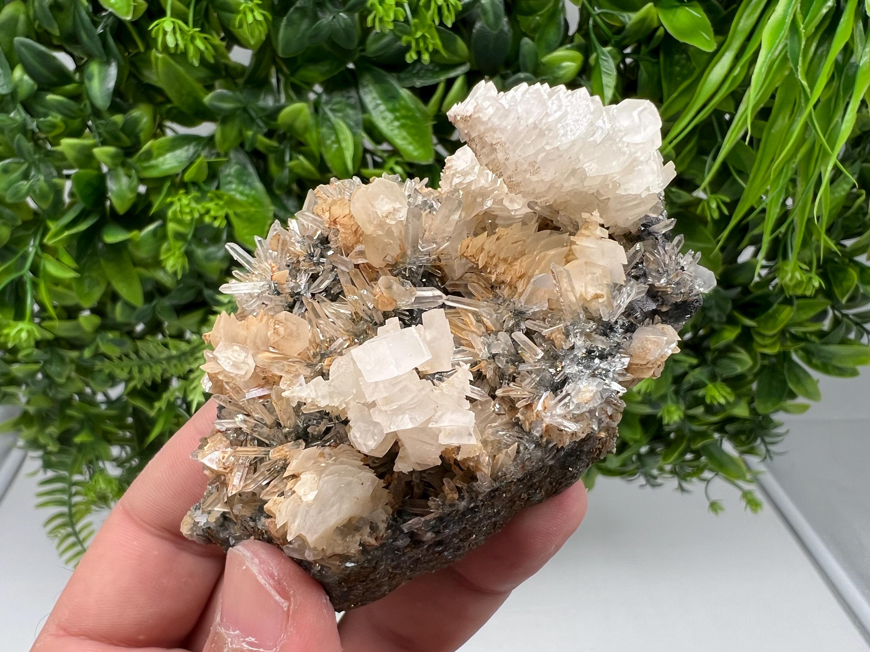 Wonderful Calcite on Quartz white Sphalerite, from Borieva mine,Bulgaria,natural,collection mineral specimen,Home decor crystal,gift,healing