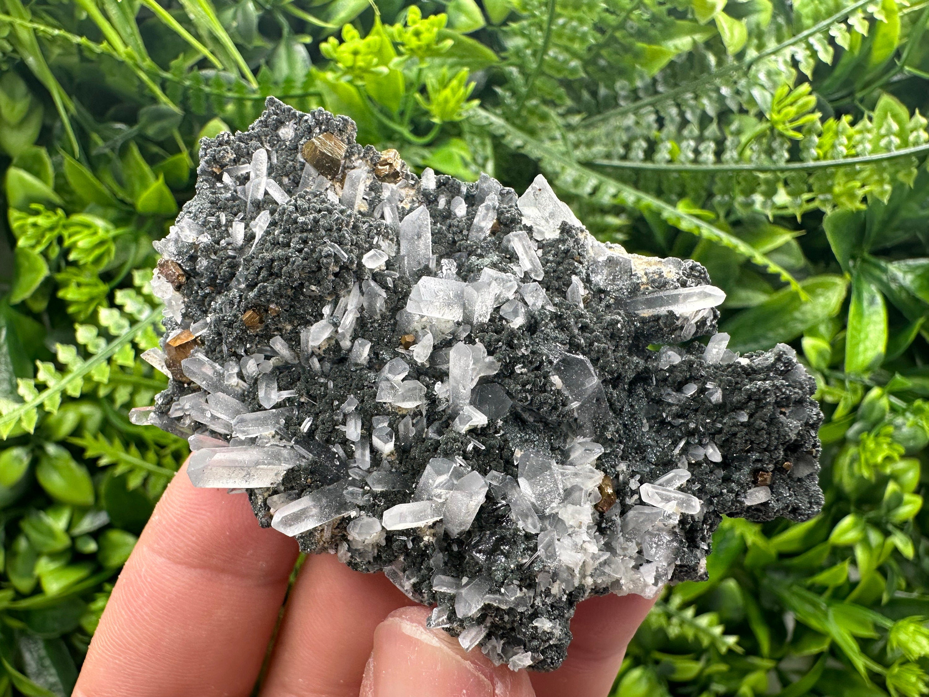 Quartz with Calcite and Chlorite: Borieva Mine Crystal Souvenir