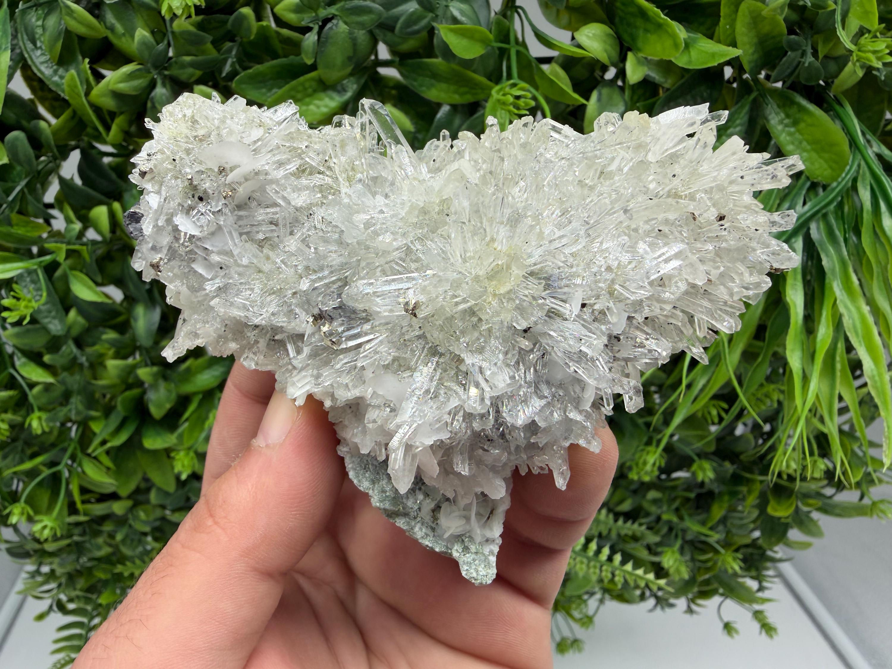 Pyrite on Quartz with Calcite, Borieva Mine Crystal Specimen