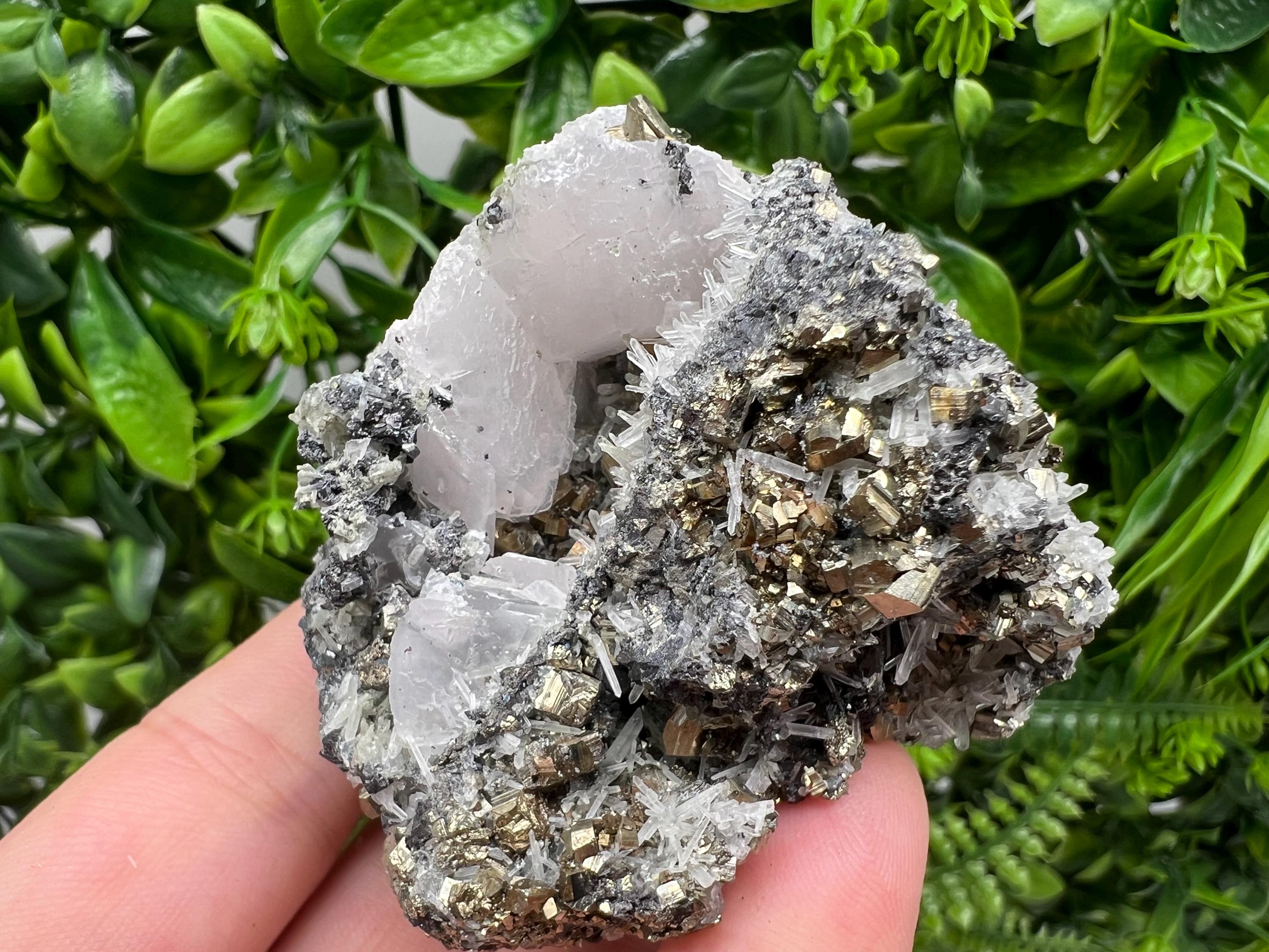 Pyrite Quartz Calcite Specimen: Borieva Mine Mineral Collection