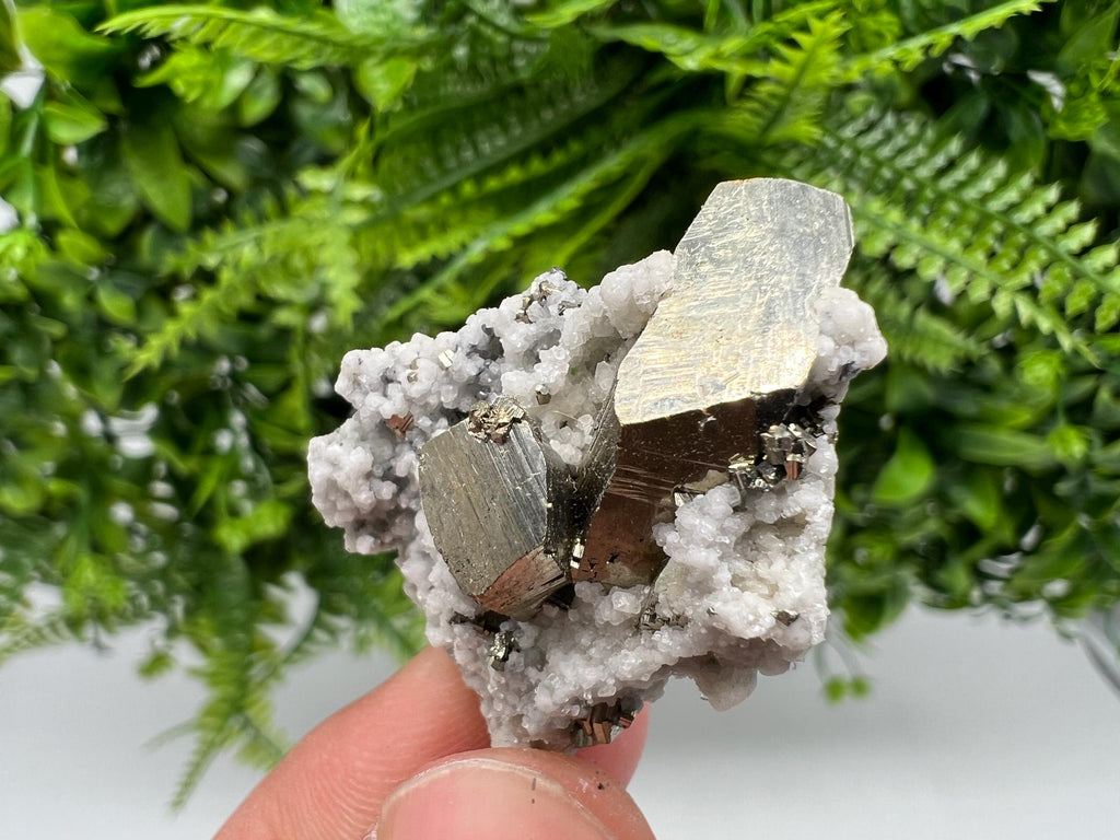 Pyrite on Quartz, Calcite, Bulgarian Mineral Specimen