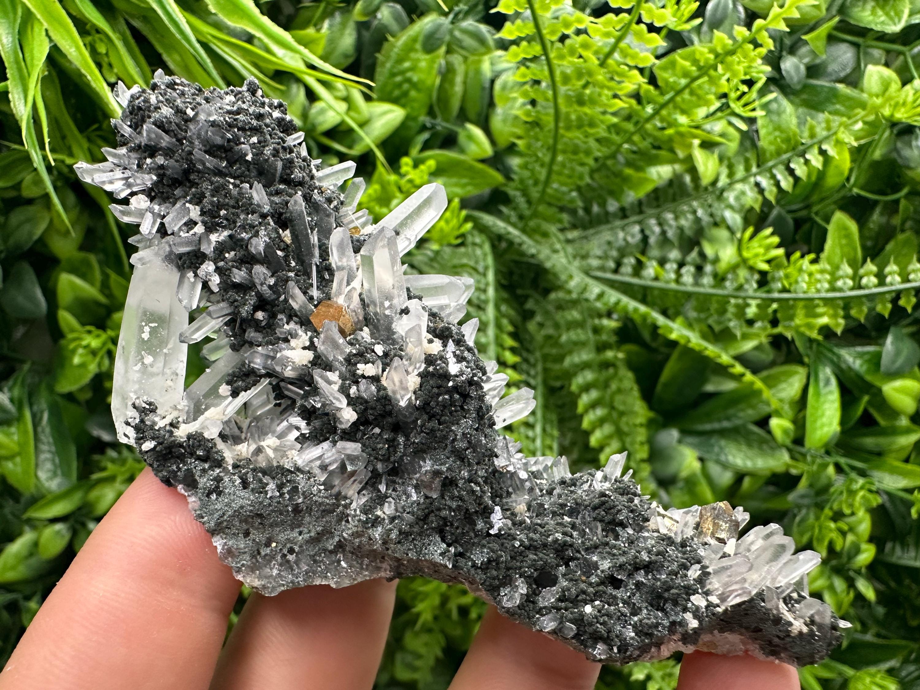 Calcite Pyrite Quartz Cluster: Chlorite Minerals, Borieva Bulgaria