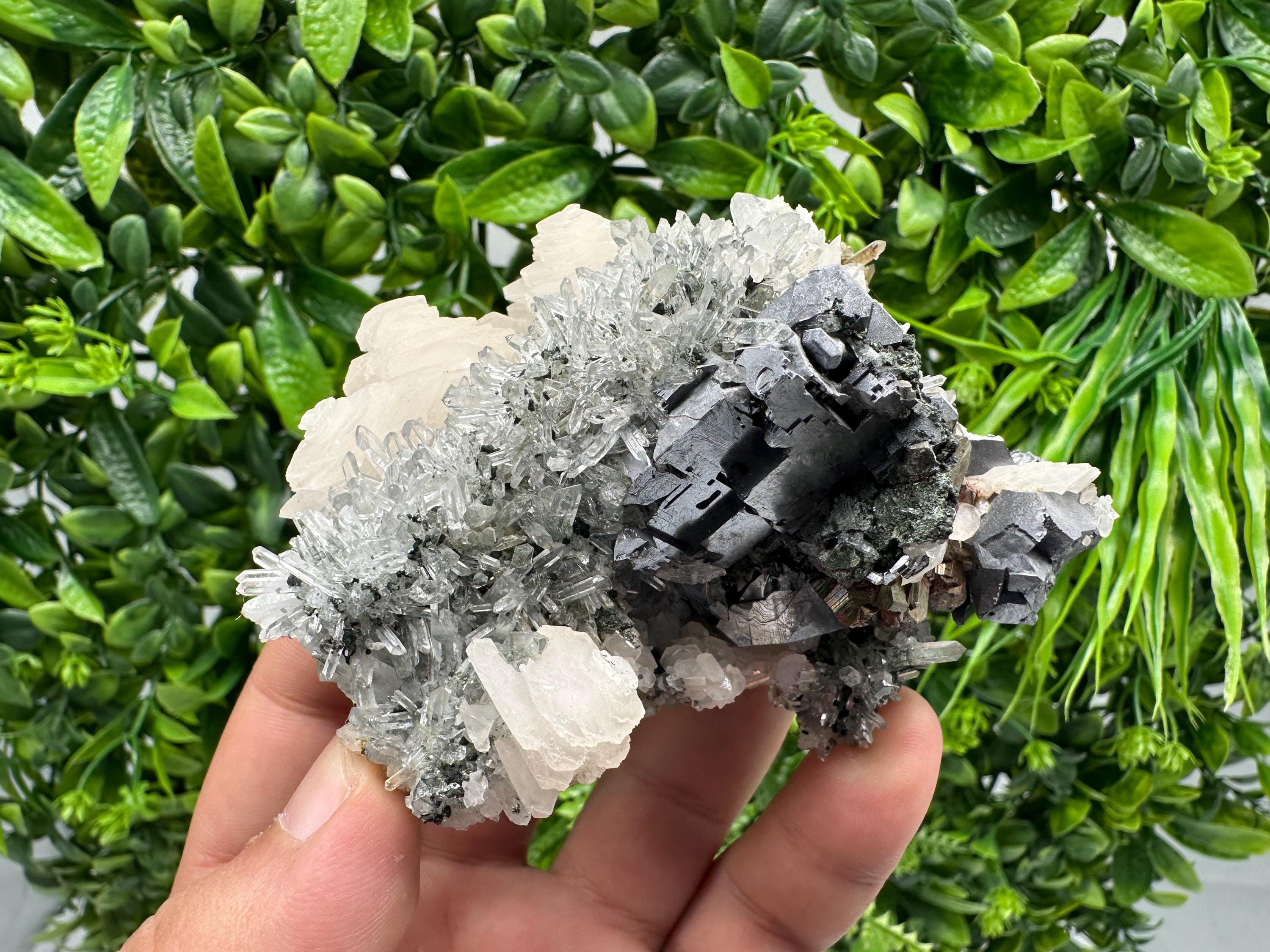 Galena Sphalerite Calcite on Quartz: Borieva Mine Crystal Decor