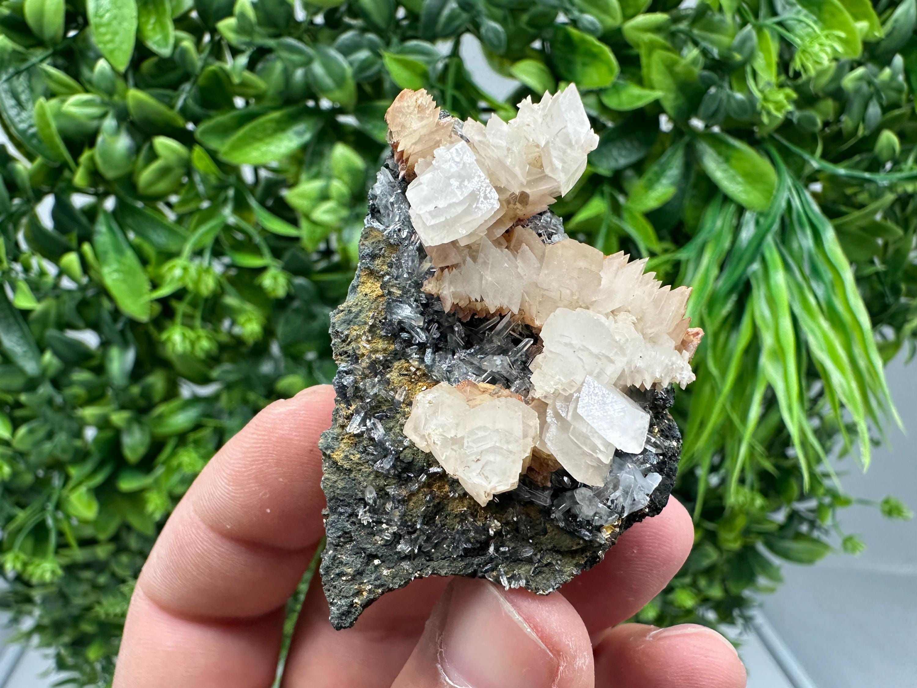 Quartz Crystal with Calcite and Chlorite - Borieva Mine, Bulgaria