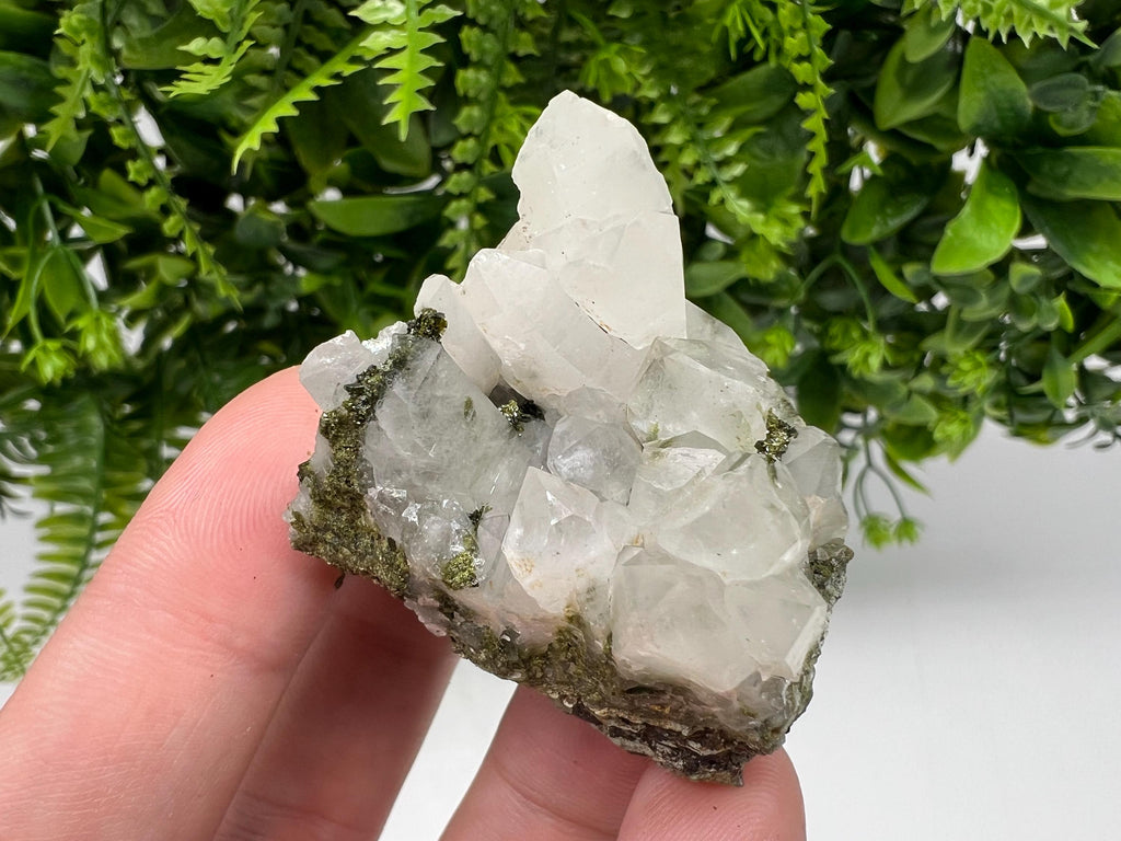 Green Epidote with Quartz Crystals, Rainbow Sparkle, Turkey Decor