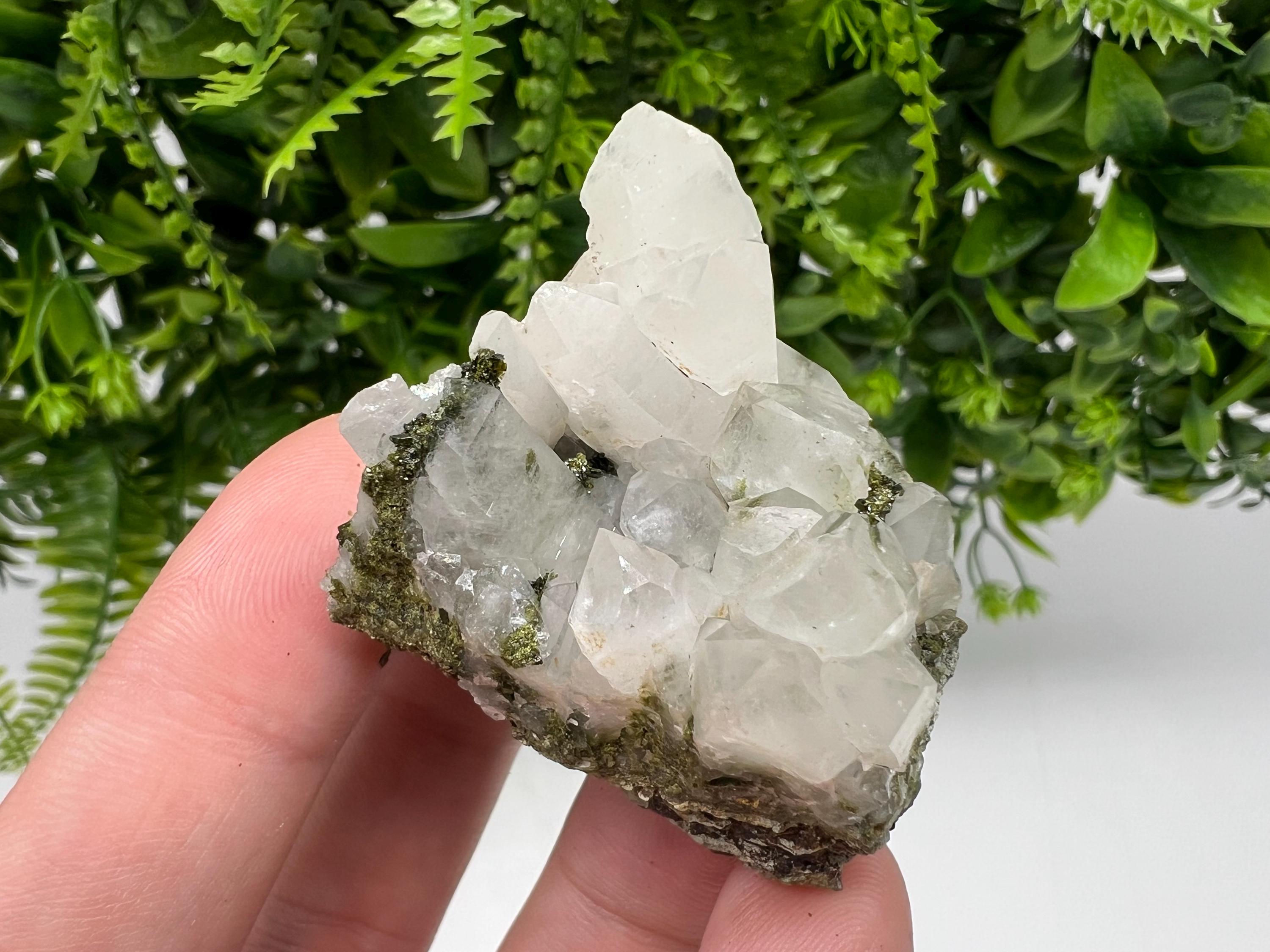 Green Epidote with Quartz Crystals, Rainbow Sparkle, Turkey Decor
