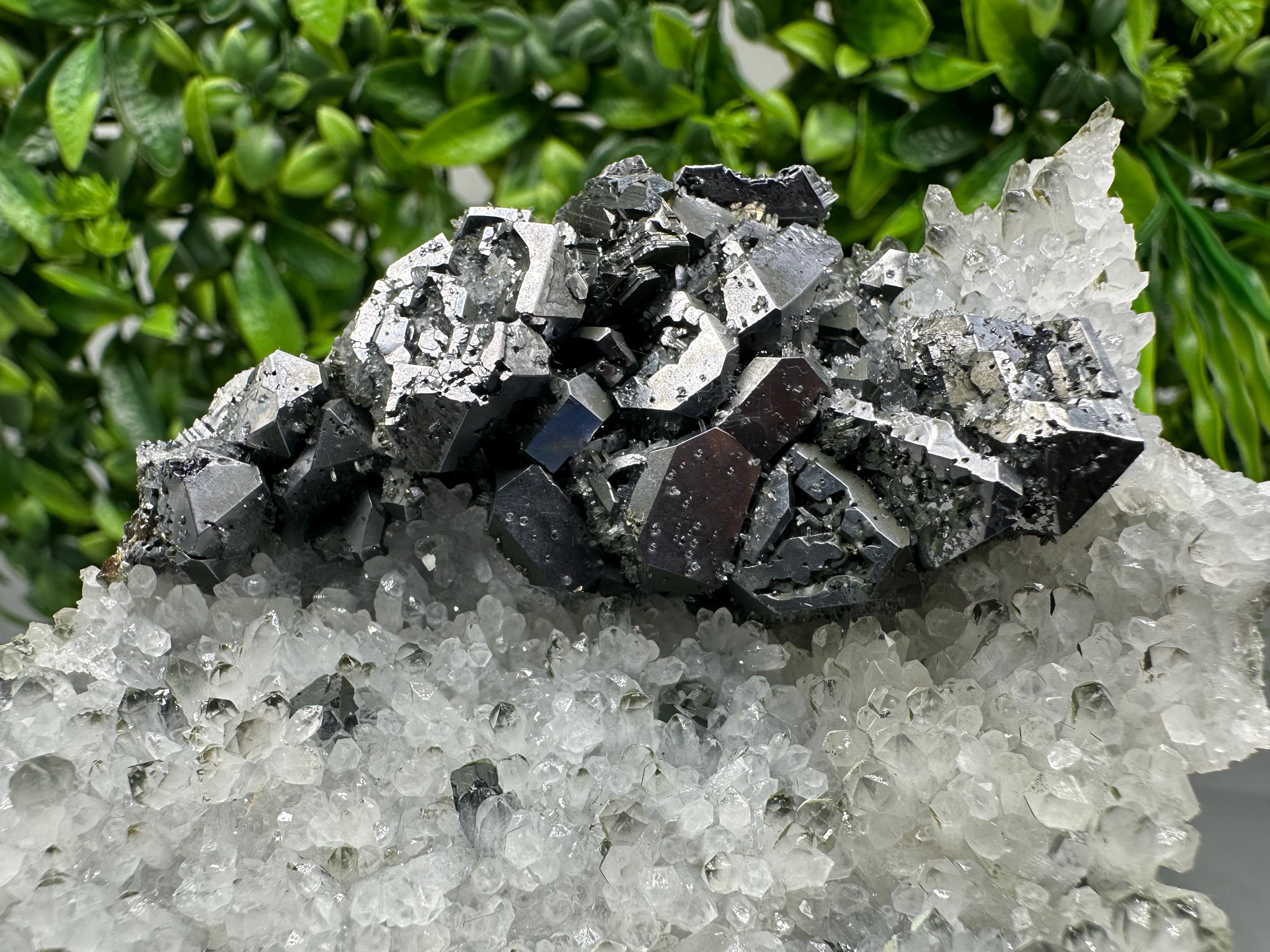Galena on Quartz Specimen, Cleiophane Mineral, Krushev dol Mine, Bulgaria