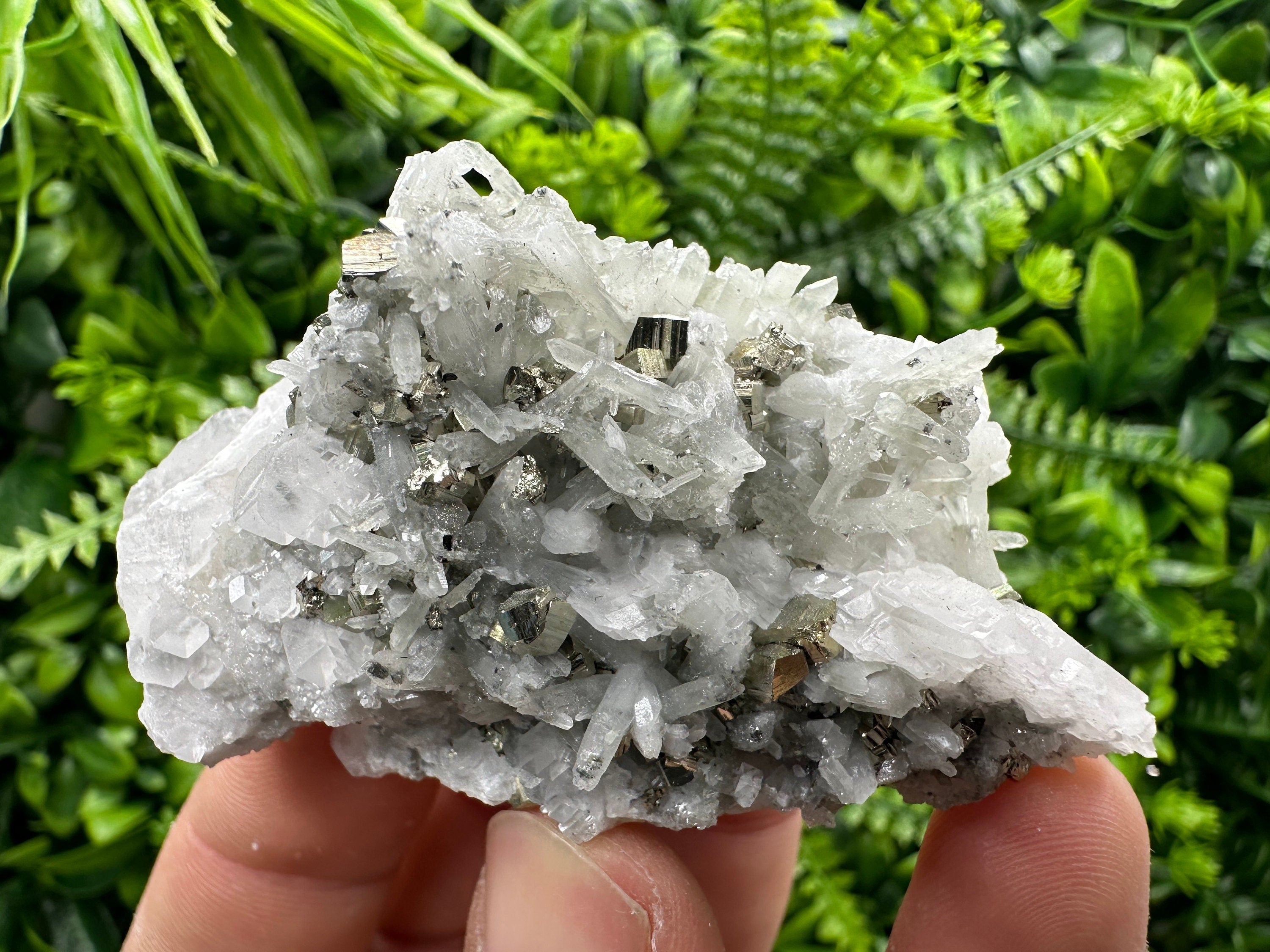 Pyrite Calcite on Quartz, Borieva Bulgaria Mineral Specimen, Home Decor
