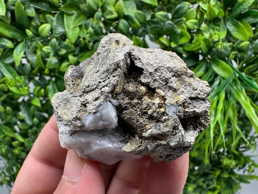 Chalcopyrite, Marcasite on Chalcedony: Androvo Mine Barite Cluster