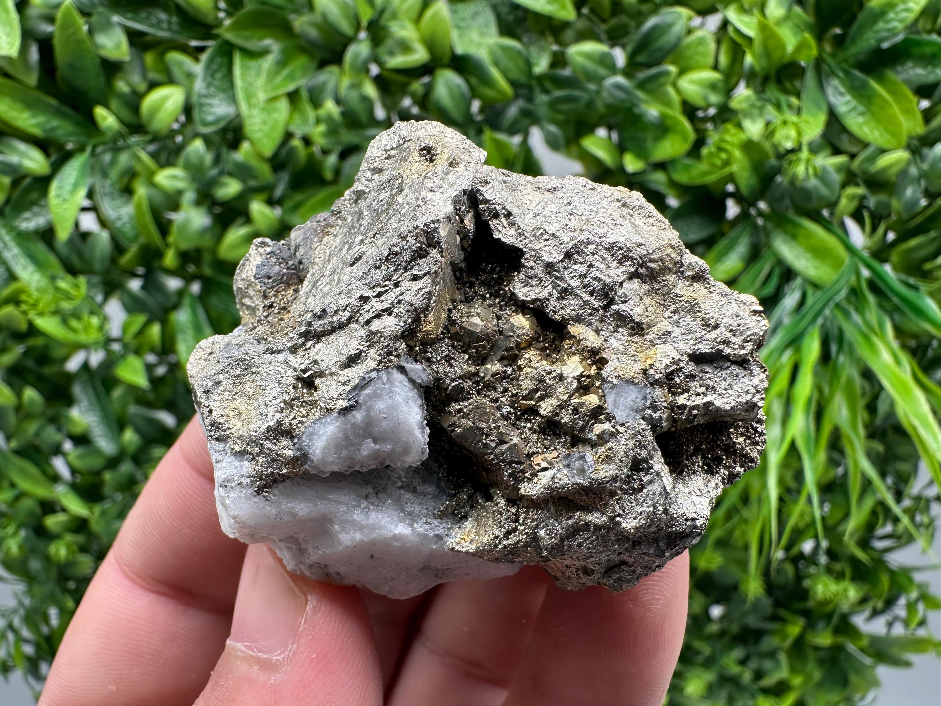 Chalcopyrite, Marcasite on Chalcedony: Androvo Mine Barite Cluster
