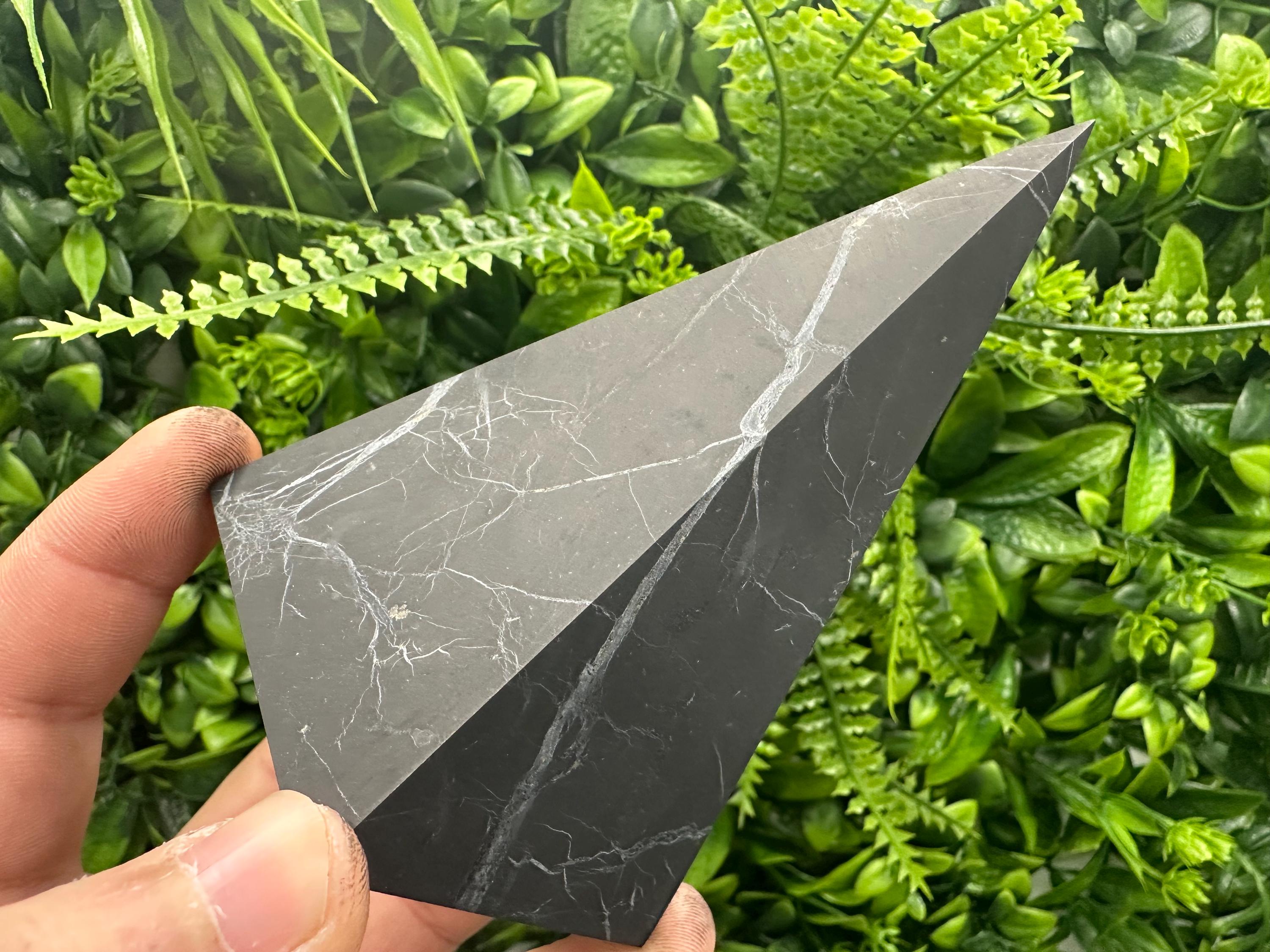 Shungite Crystal Pyramid (12cm): EMF & 5G Protection, Healing Stone