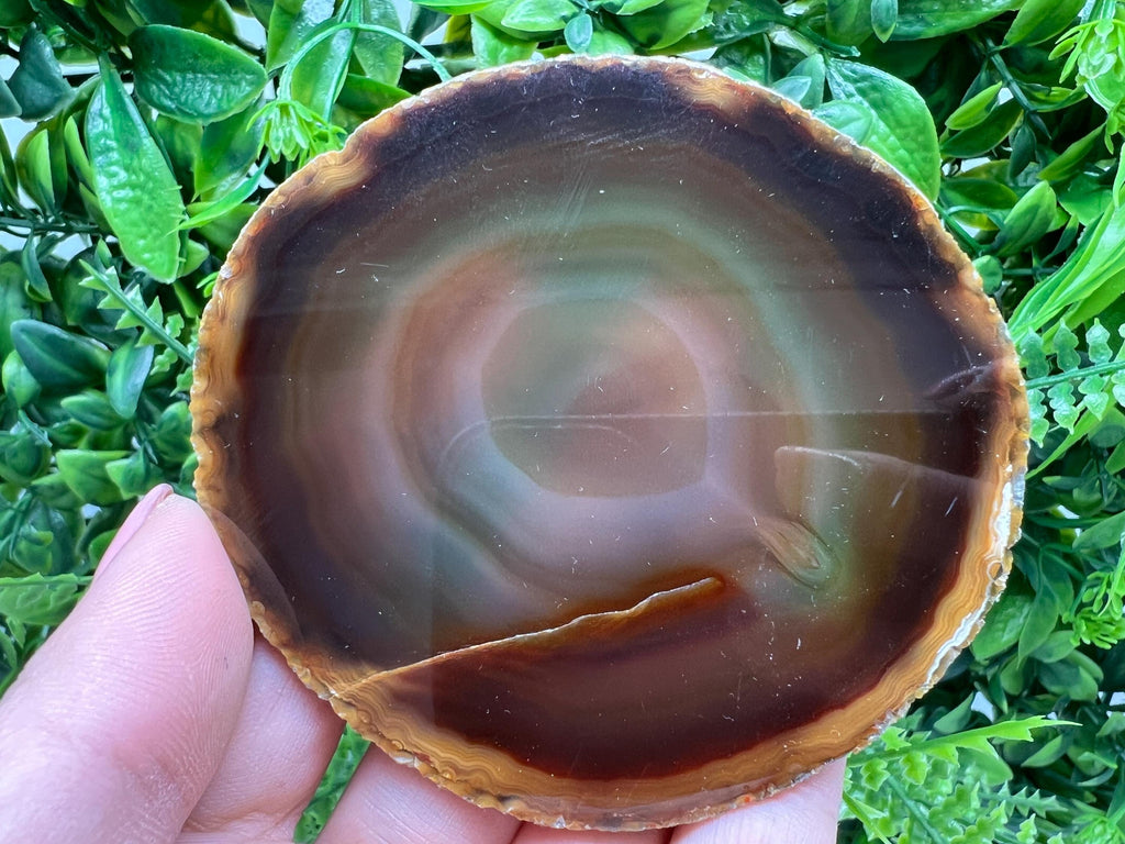 Large Agate Slice: Polished Quartz Crystal Coaster - 8.5/8 cm