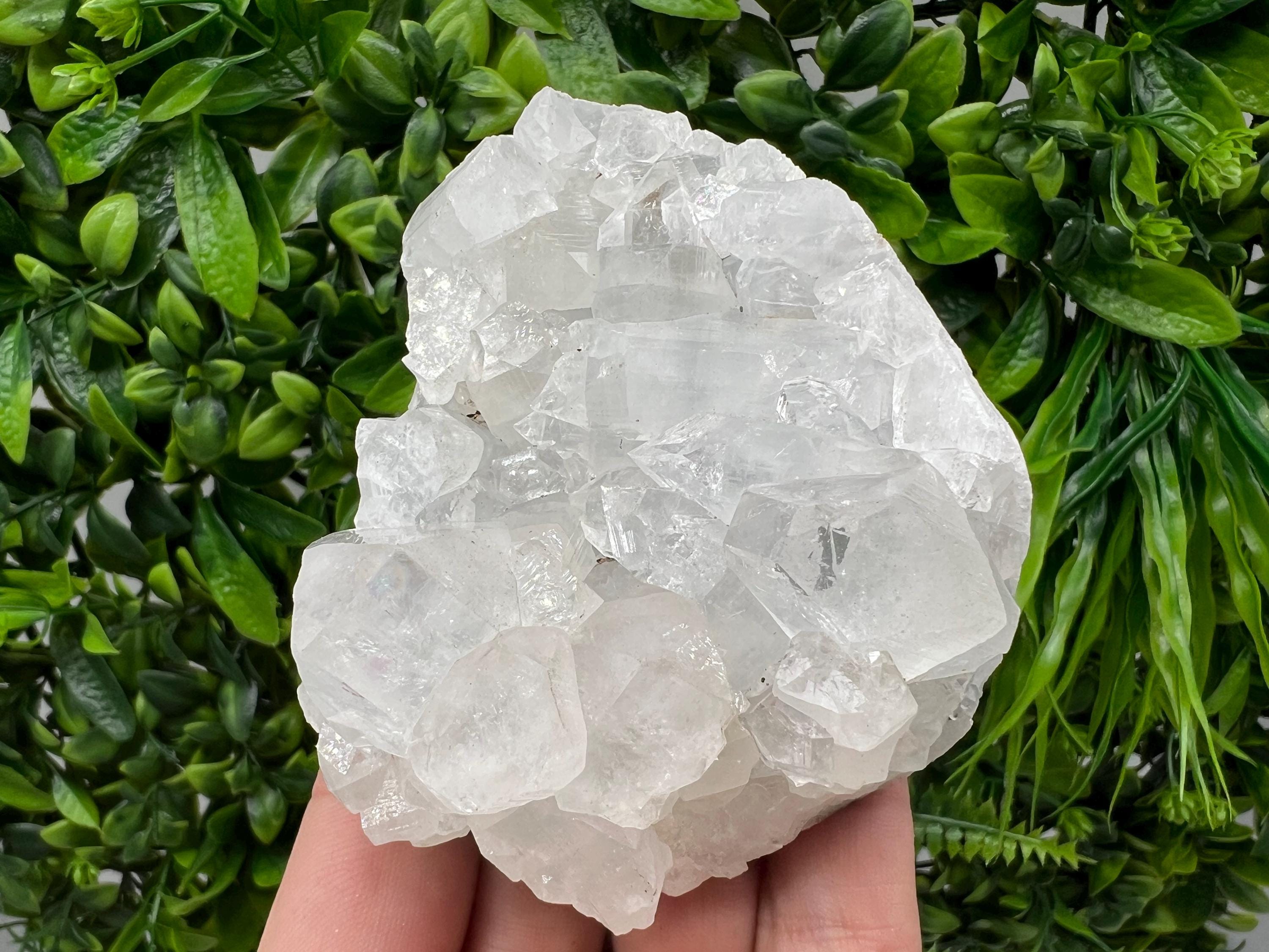 Apophyllite on Chalcedony Specimen: Transparent Crystal, India Minerals