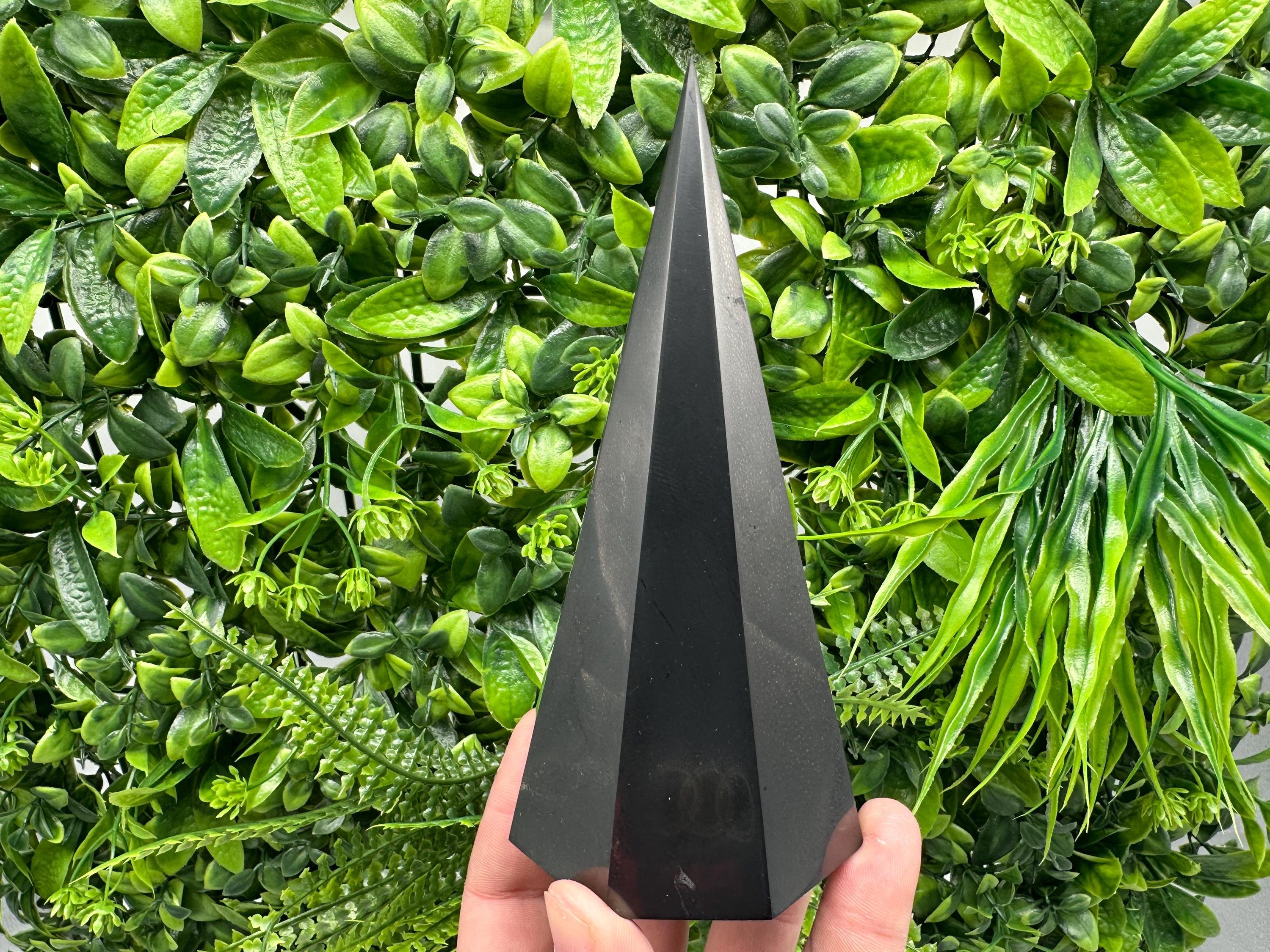 Shungite Pyramid Tower: EMF Protection Stone, Healing Crystal