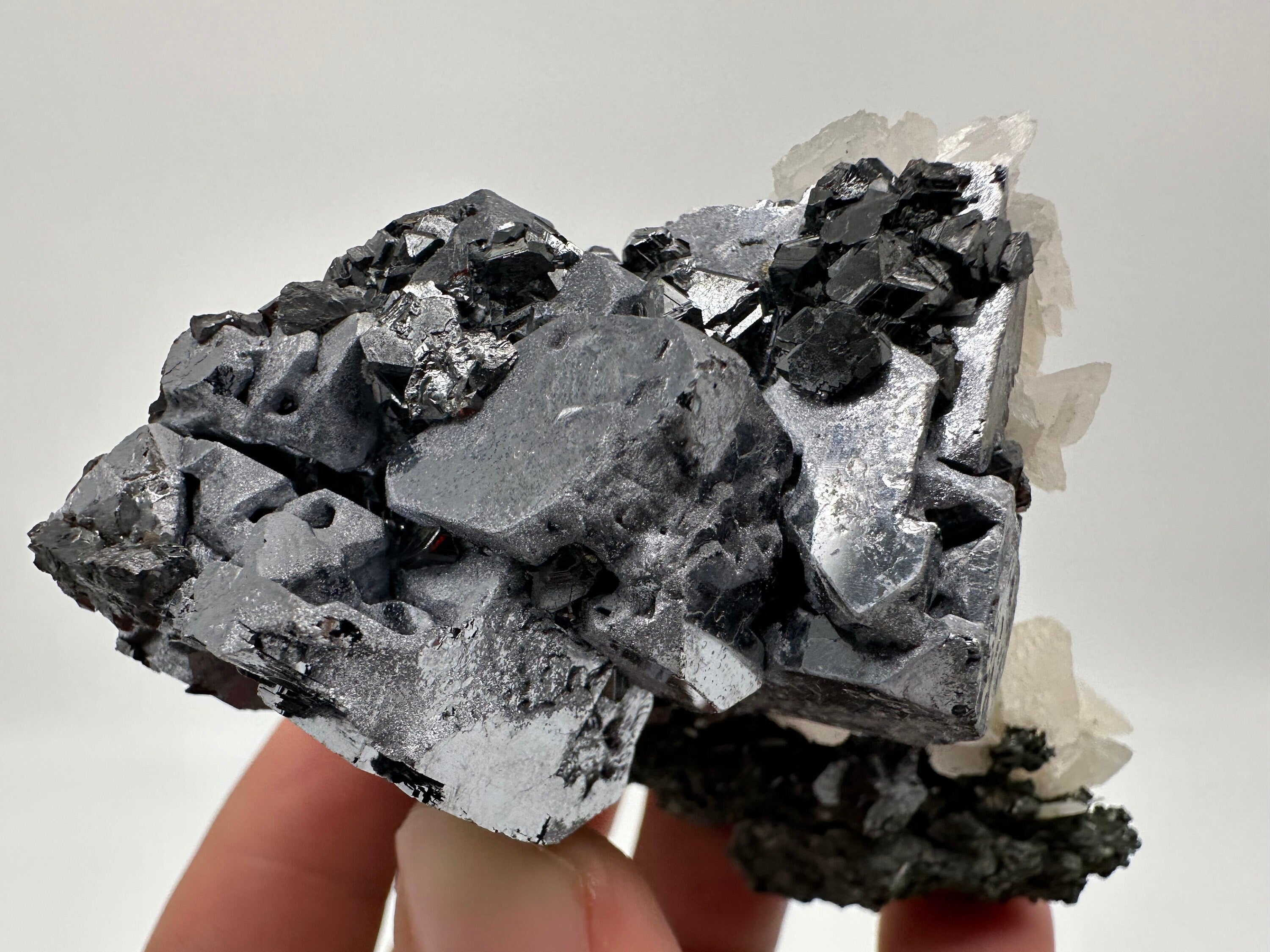 Mirror Galena, Calcite, Sphalerite on Quartz with Chlorite, Borieva Bulgaria