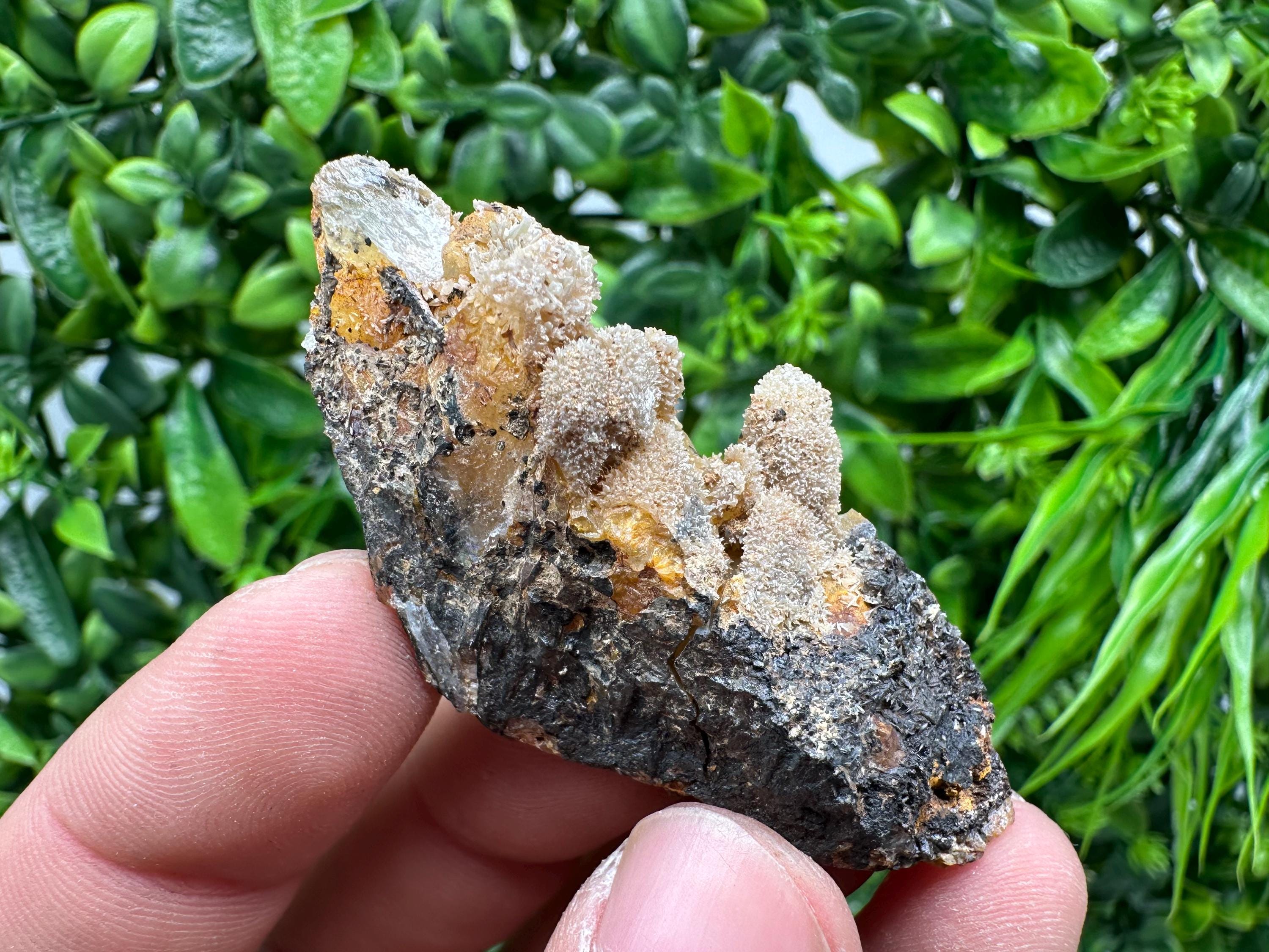 Rare Green/Yellow Pyromorphite & Hematite on Quartz - Madjarovo Mine, Bulgaria