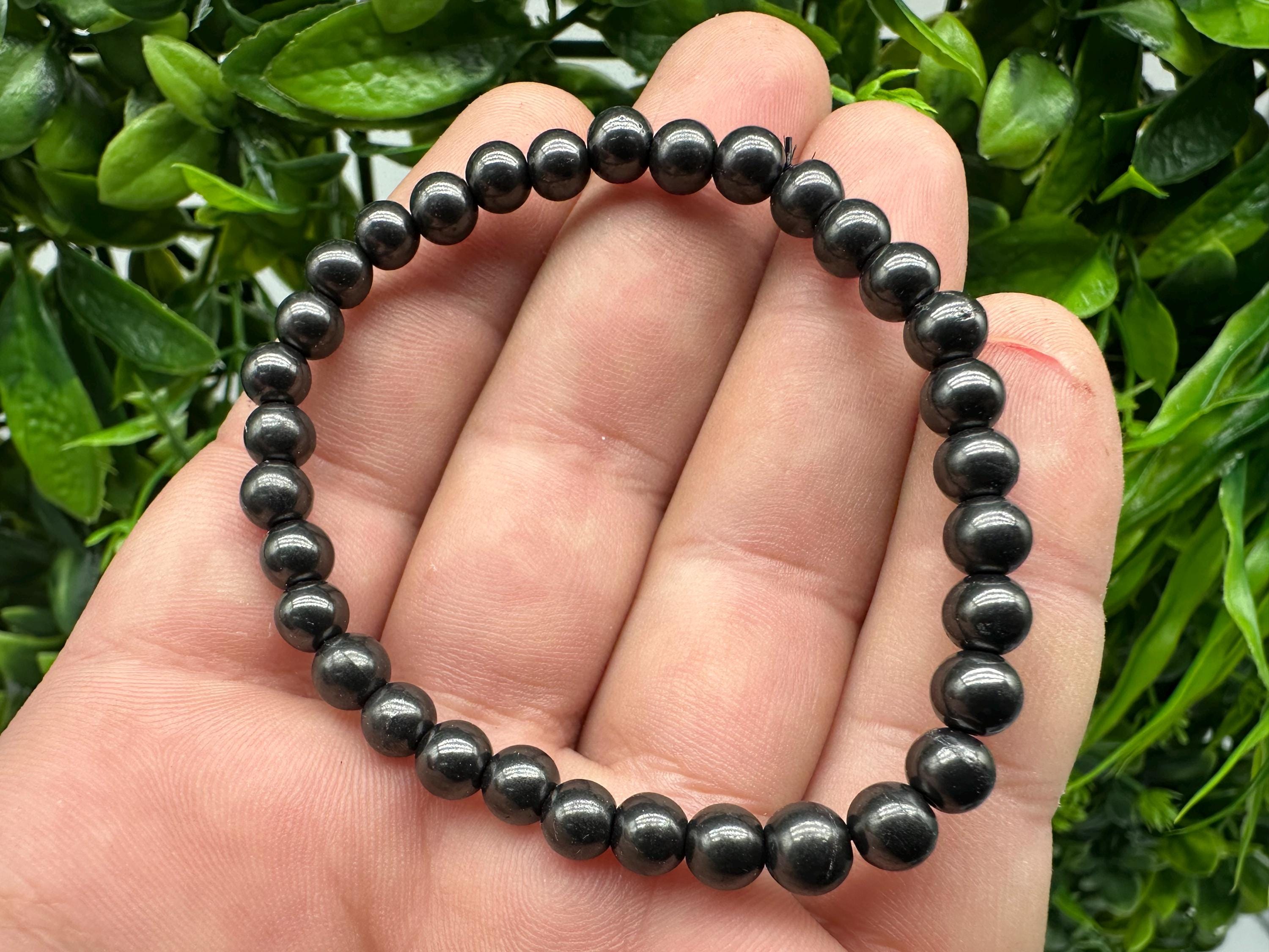 Shungite Bracelet: 6mm Round Gemstone, EMF Protection
