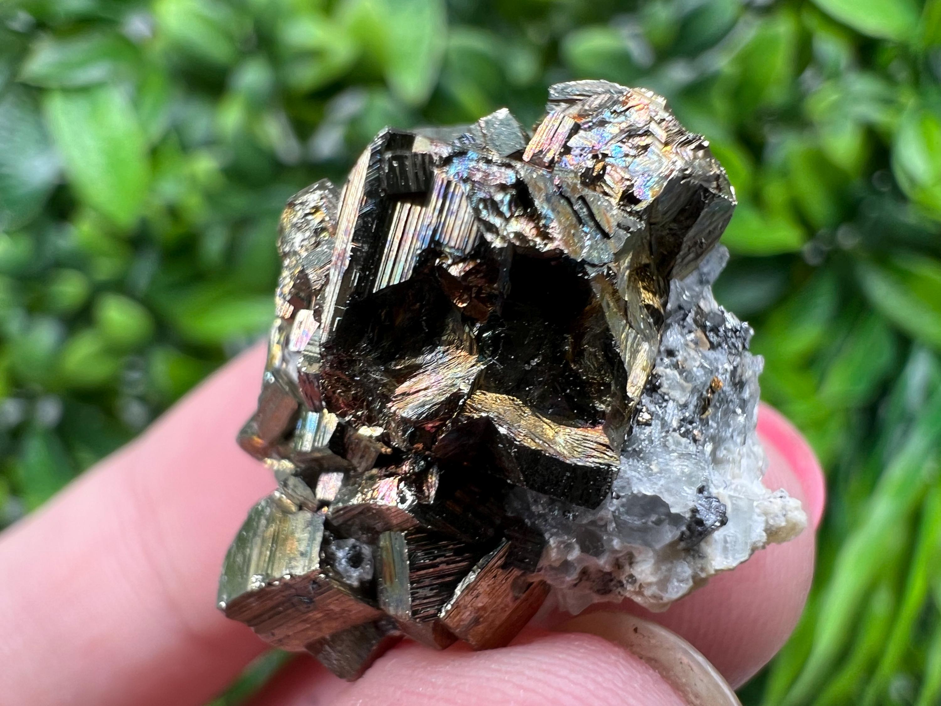 Rainbow Pyrite with Calcite, Borieva Bulgaria, Crystal Mineral Souvenir
