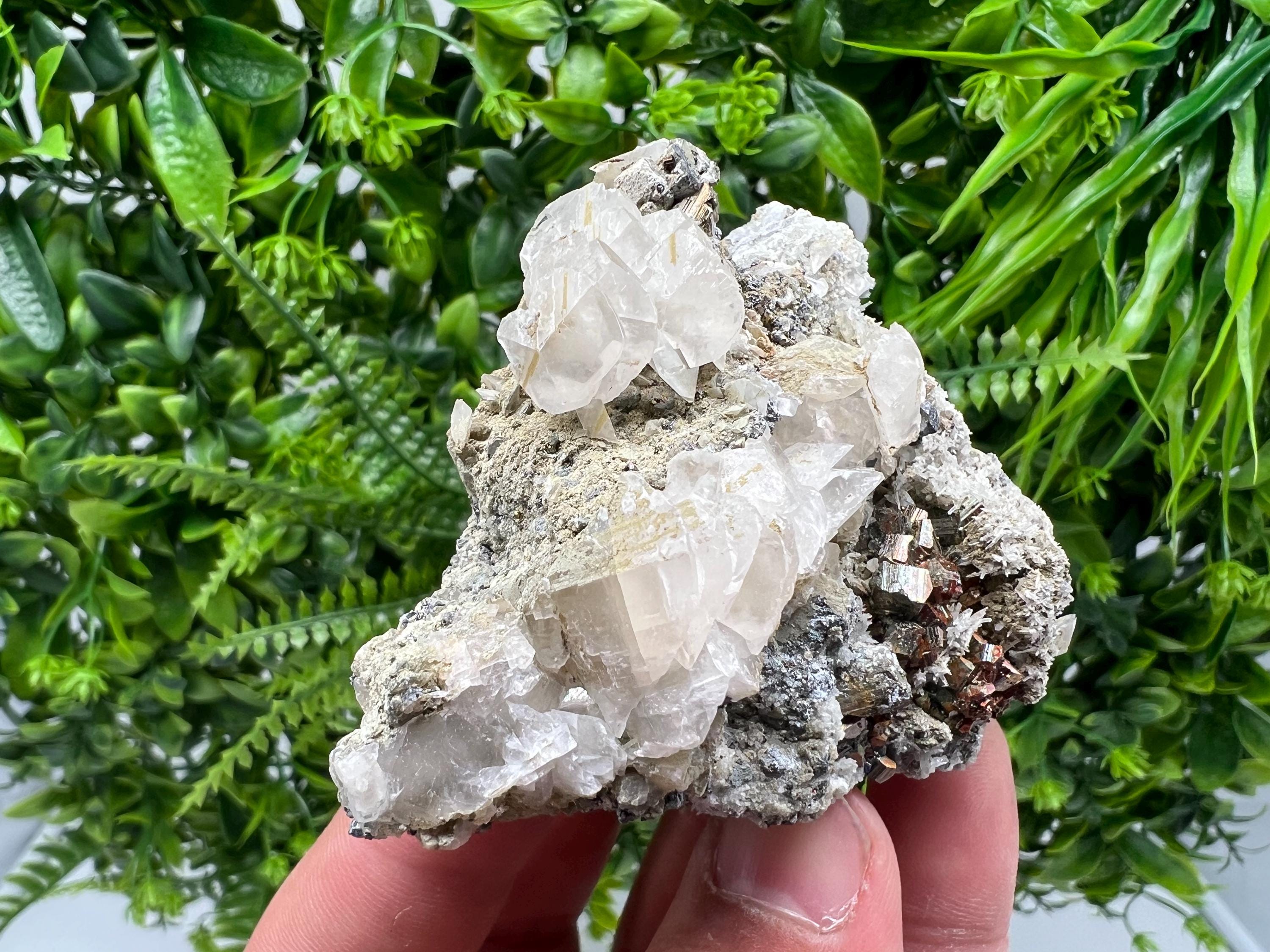 Wonderful Red Pyrite,Calcite on Quartz from Borieva mine,Madan,Bulgaria,natural,collectible mineral specimen,home decor stone,gift minerals