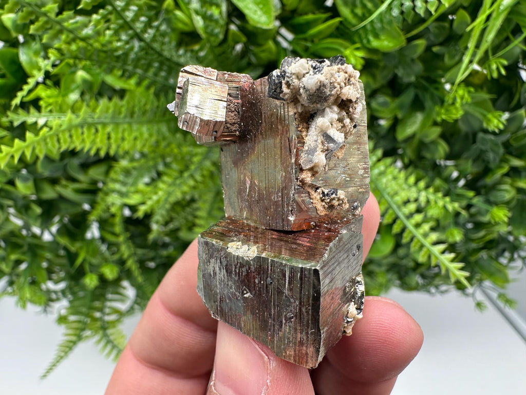 Rainbow Pyrite with Calcite, Natural Crystal Mineral Souvenir