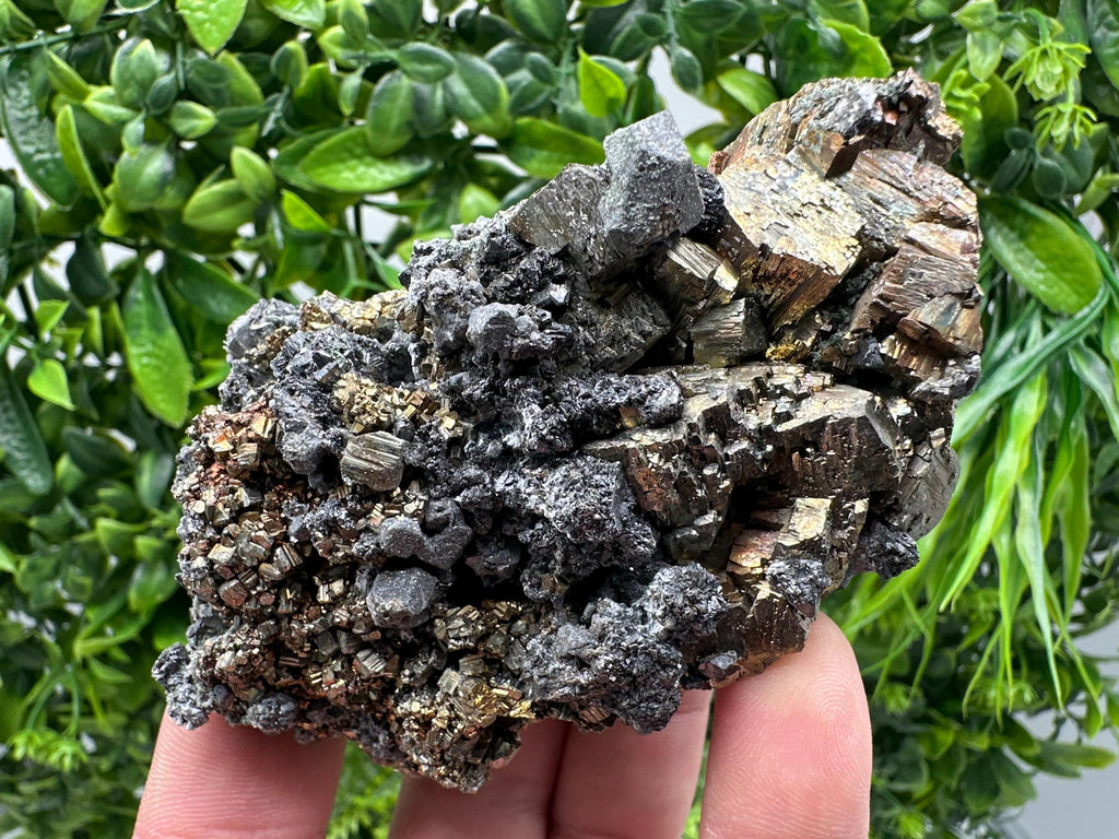 Rainbow Pyrite & Sphalerite on Quartz: Natural Crystal Home Decor