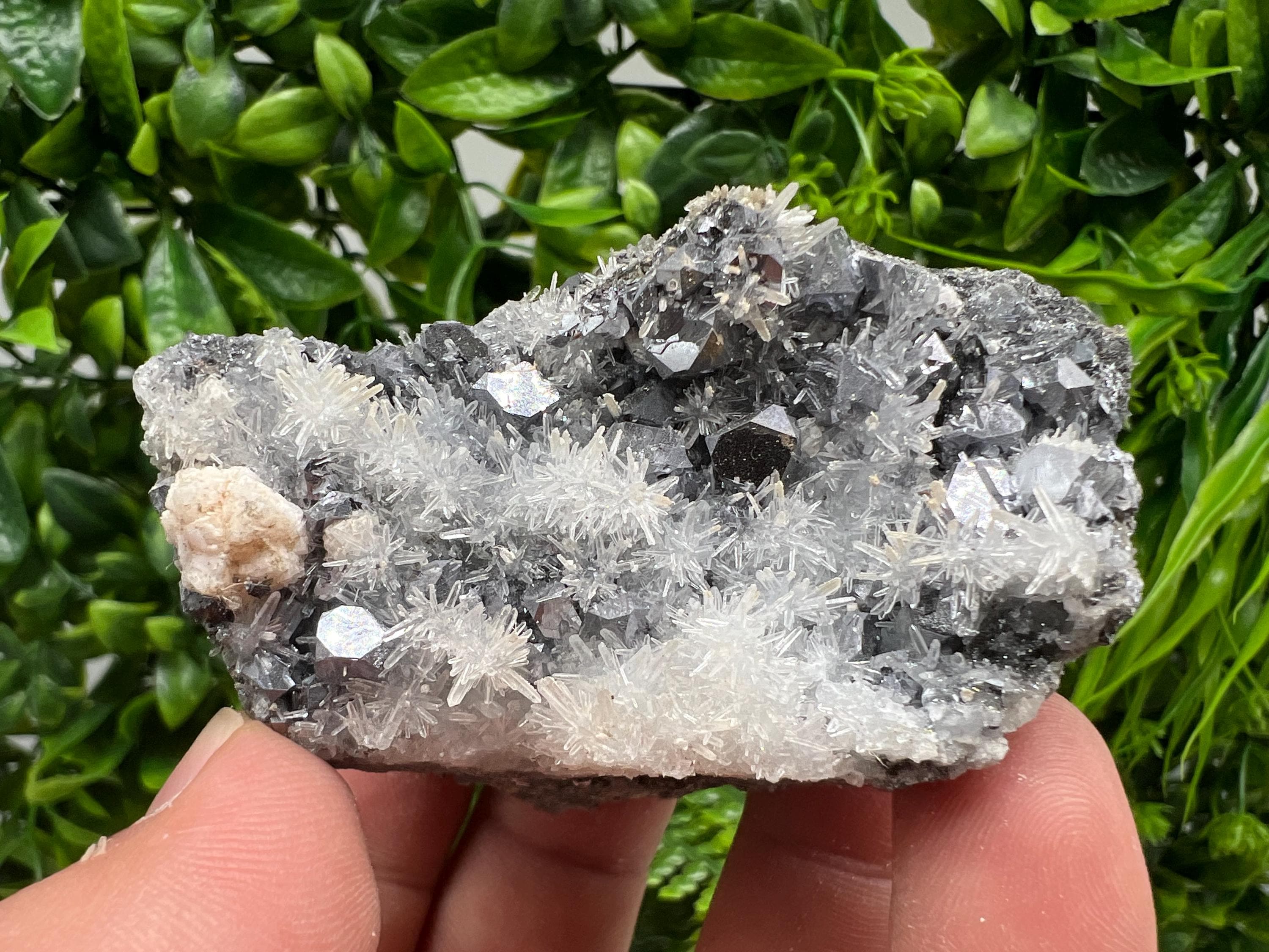 Calcite Galena on Quartz Mineral Specimen, Bulgaria Home Decor Stone