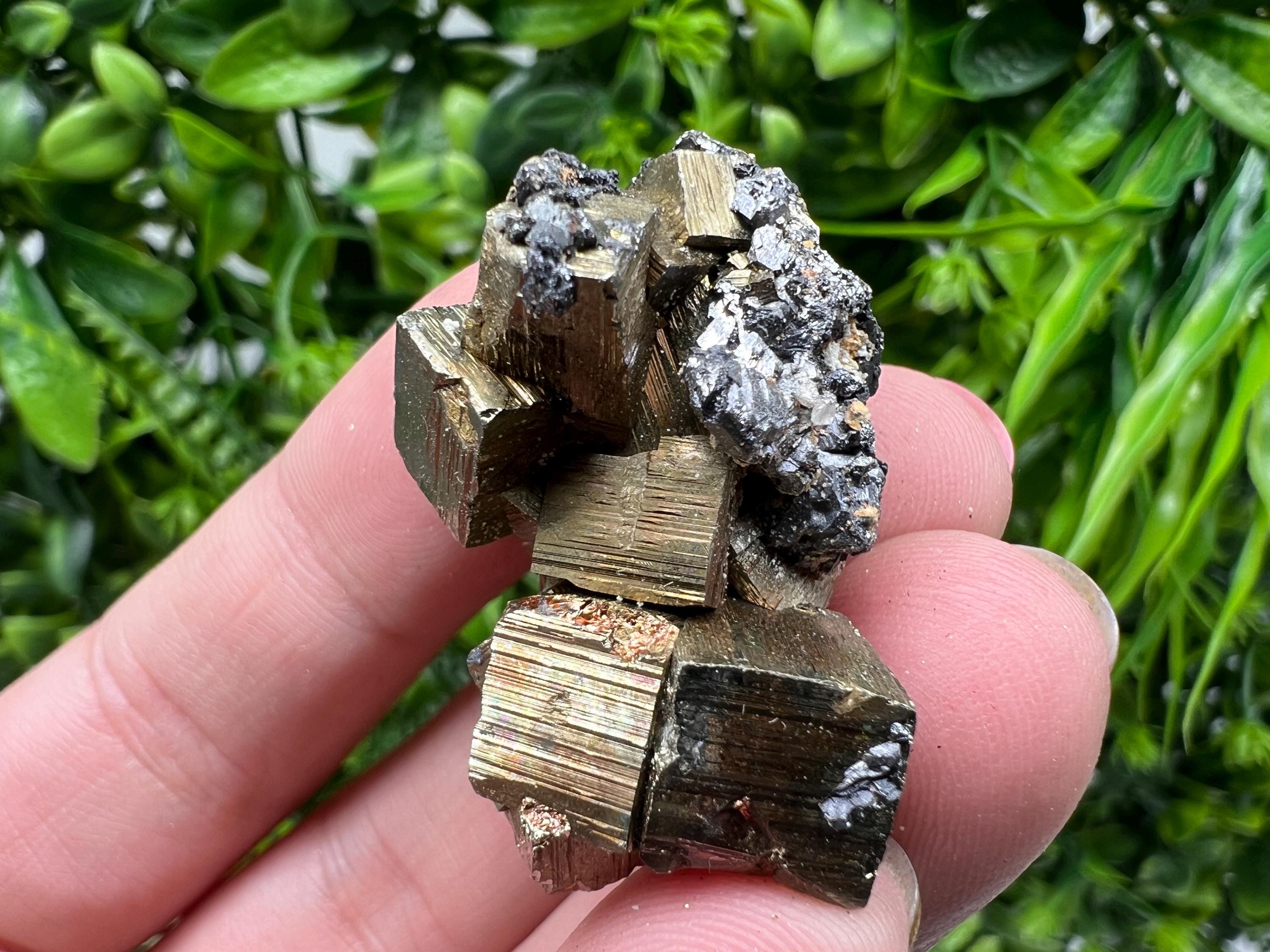 Rainbow Pyrite with Calcite, Natural Mineral Specimen, Bulgaria