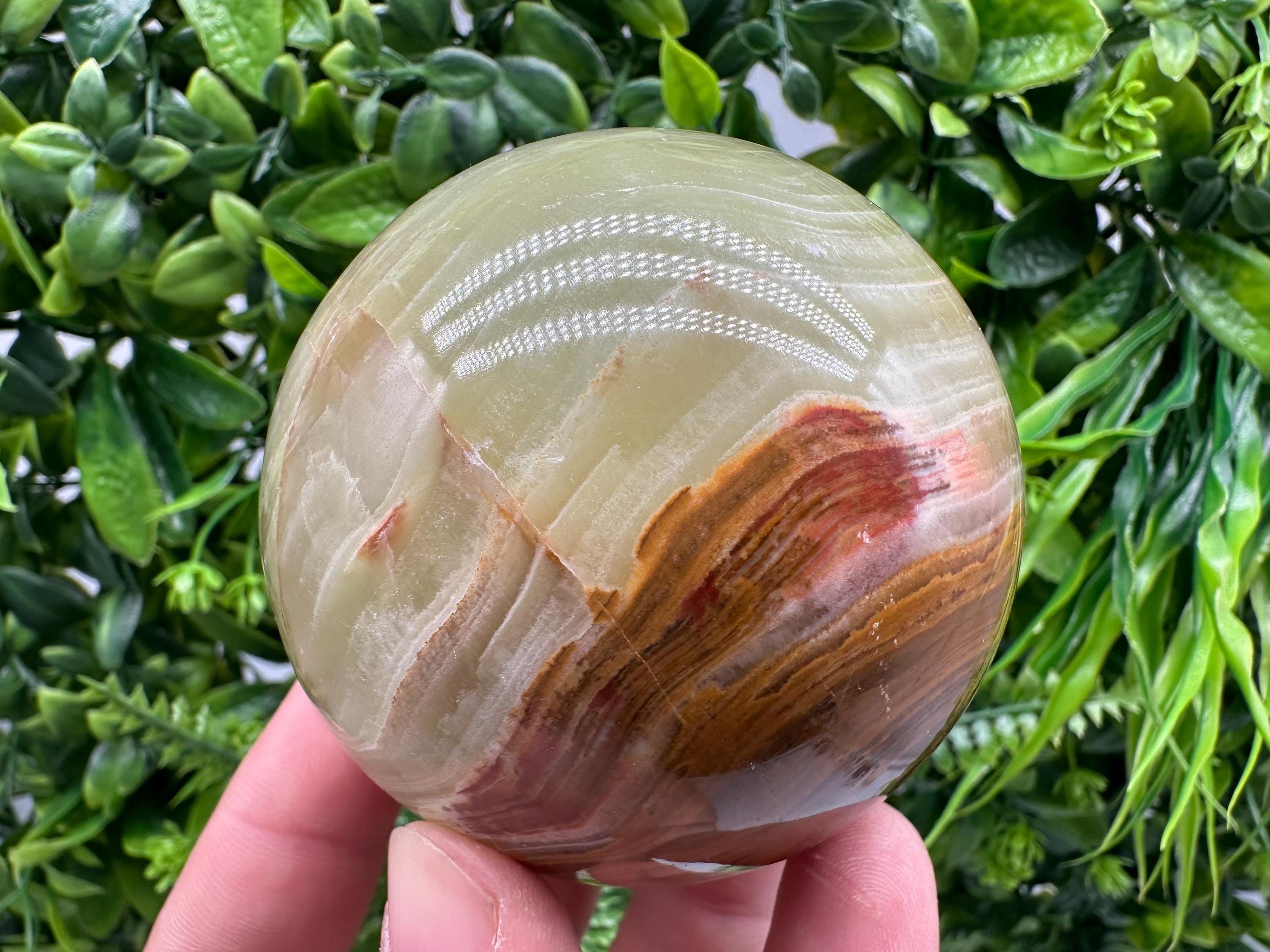 Green Onyx Crystal Sphere: Banded Calcite Healing Stone (5cm)