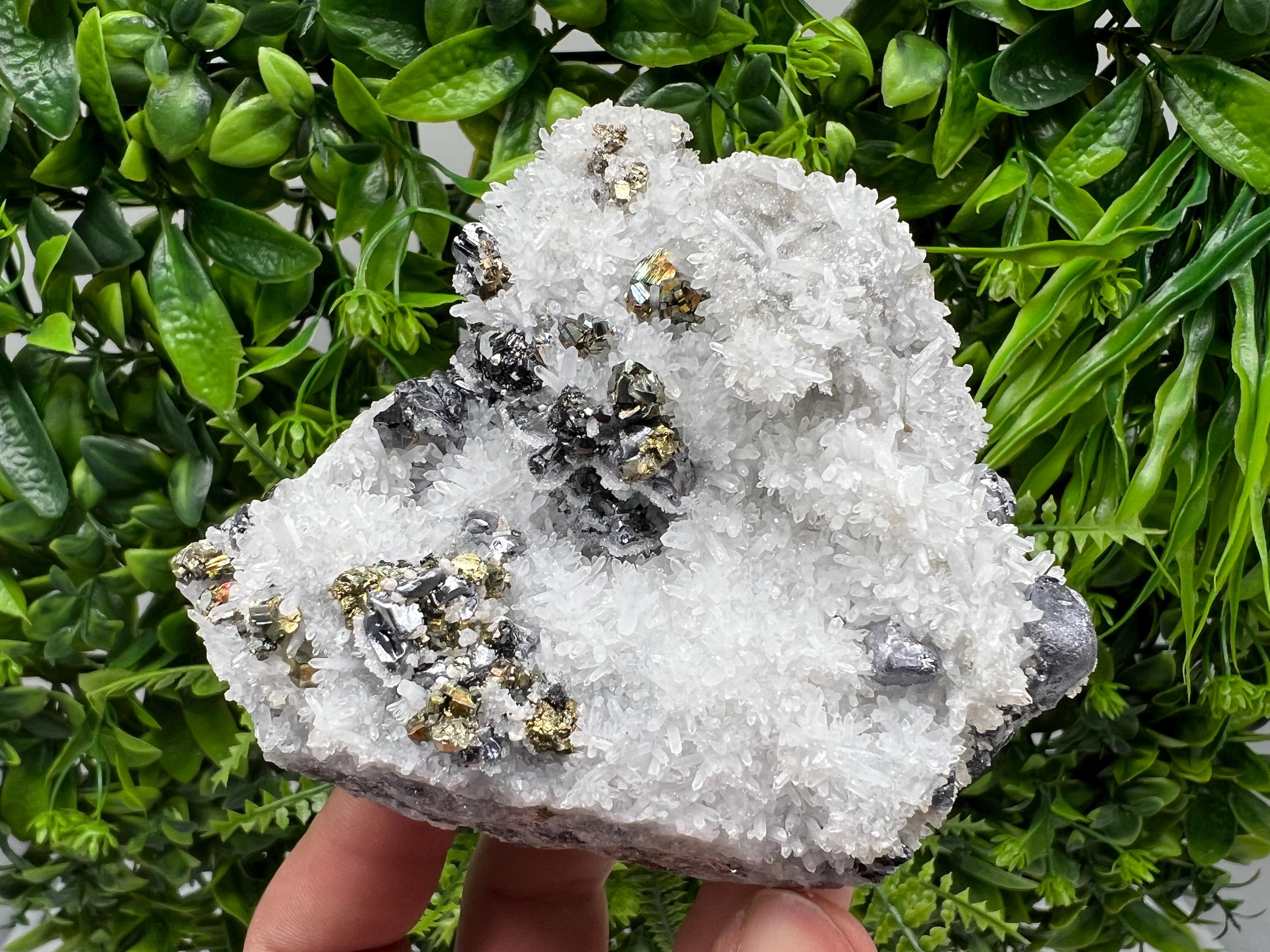 Stunning Galena,Chalcopyrite on Quartz from Krueger dol mine,Madan,Bulgaria,natural,collectible mineral specimen,home decor stone,crystal