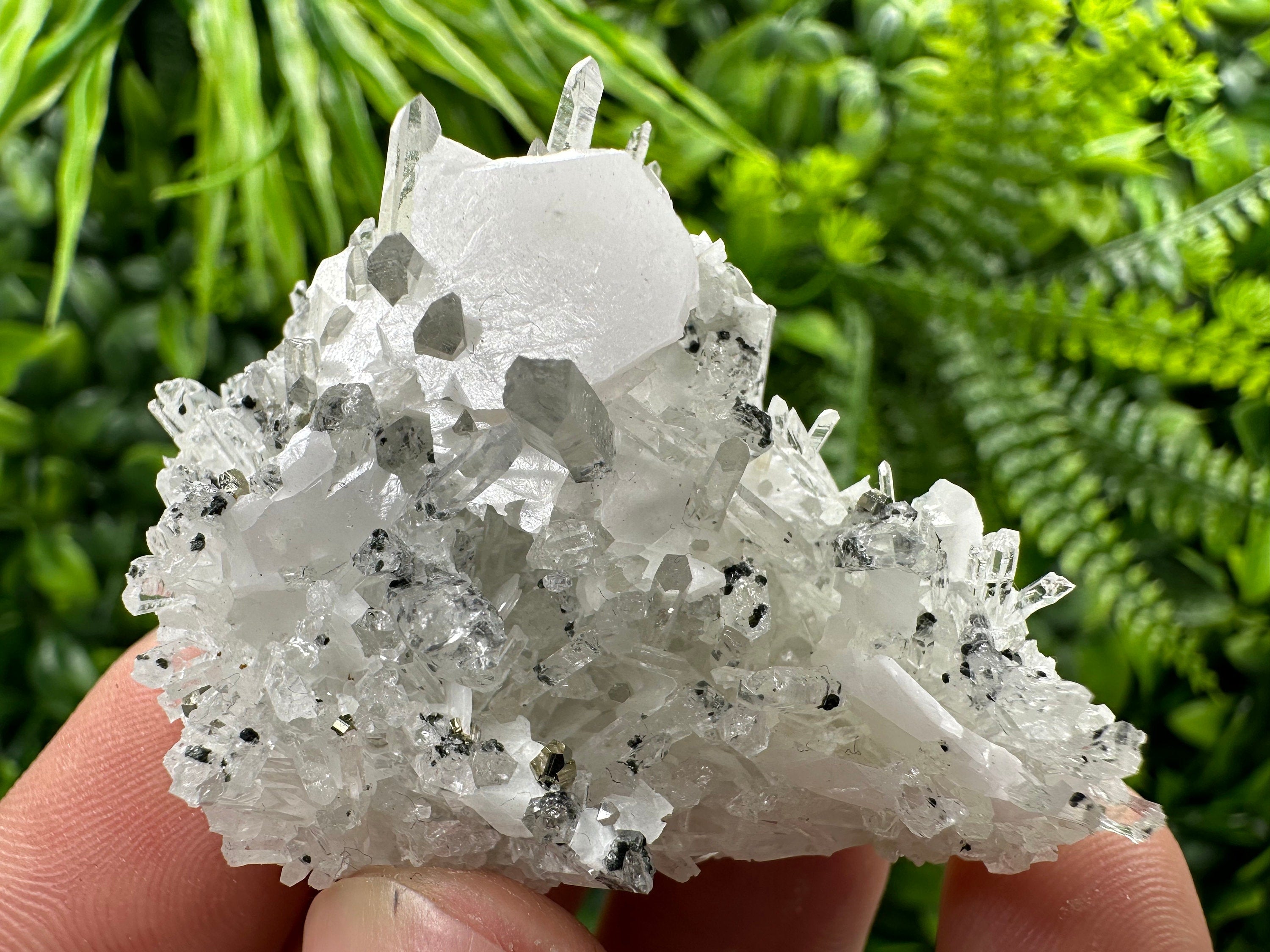 Calcite on Quartz Crystal: Borieva Mine, Bulgaria