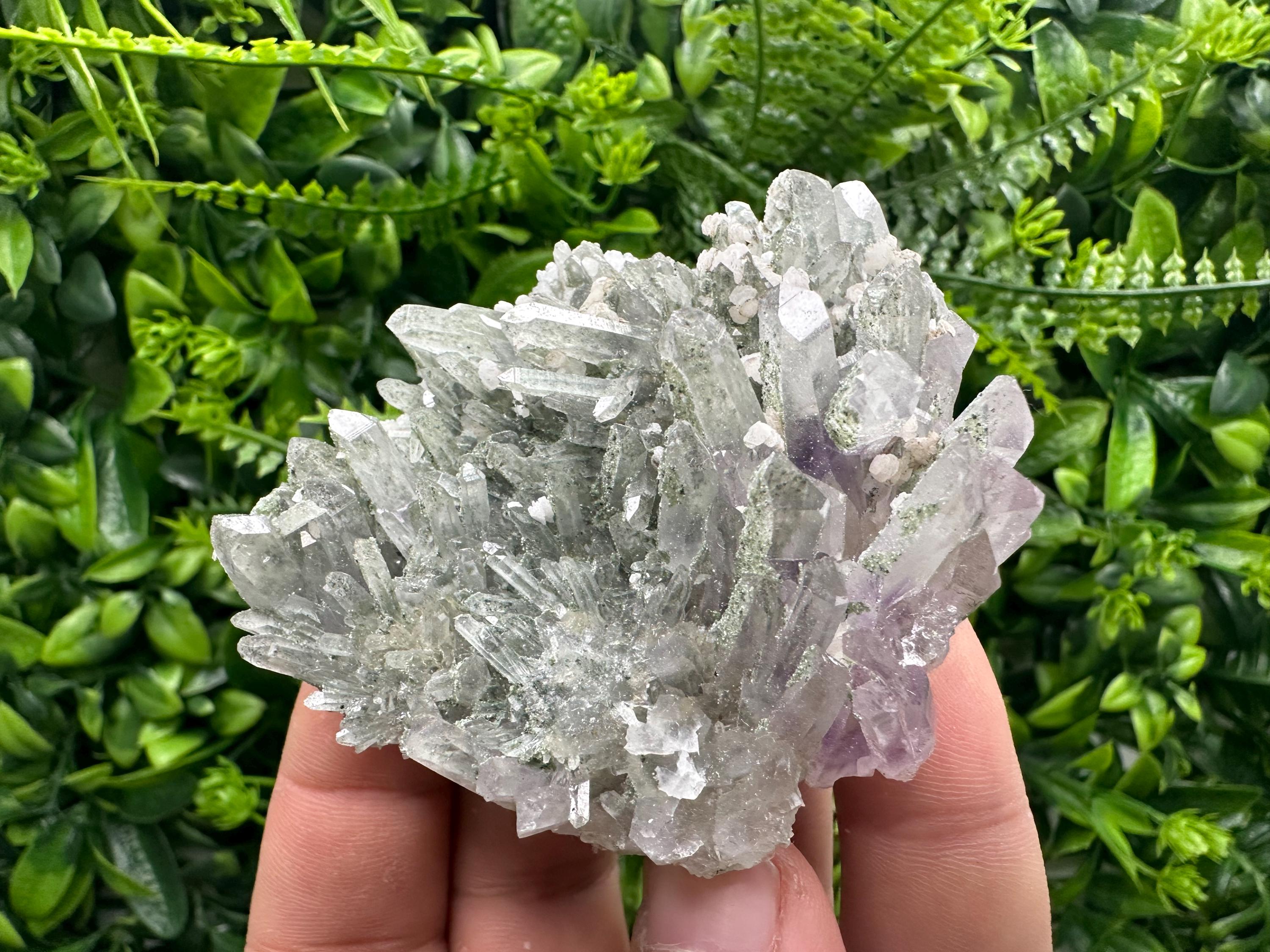 Amethyst Calcite Quartz Cluster, Chlorite Inclusions, Djurcovo Mineral Specimen