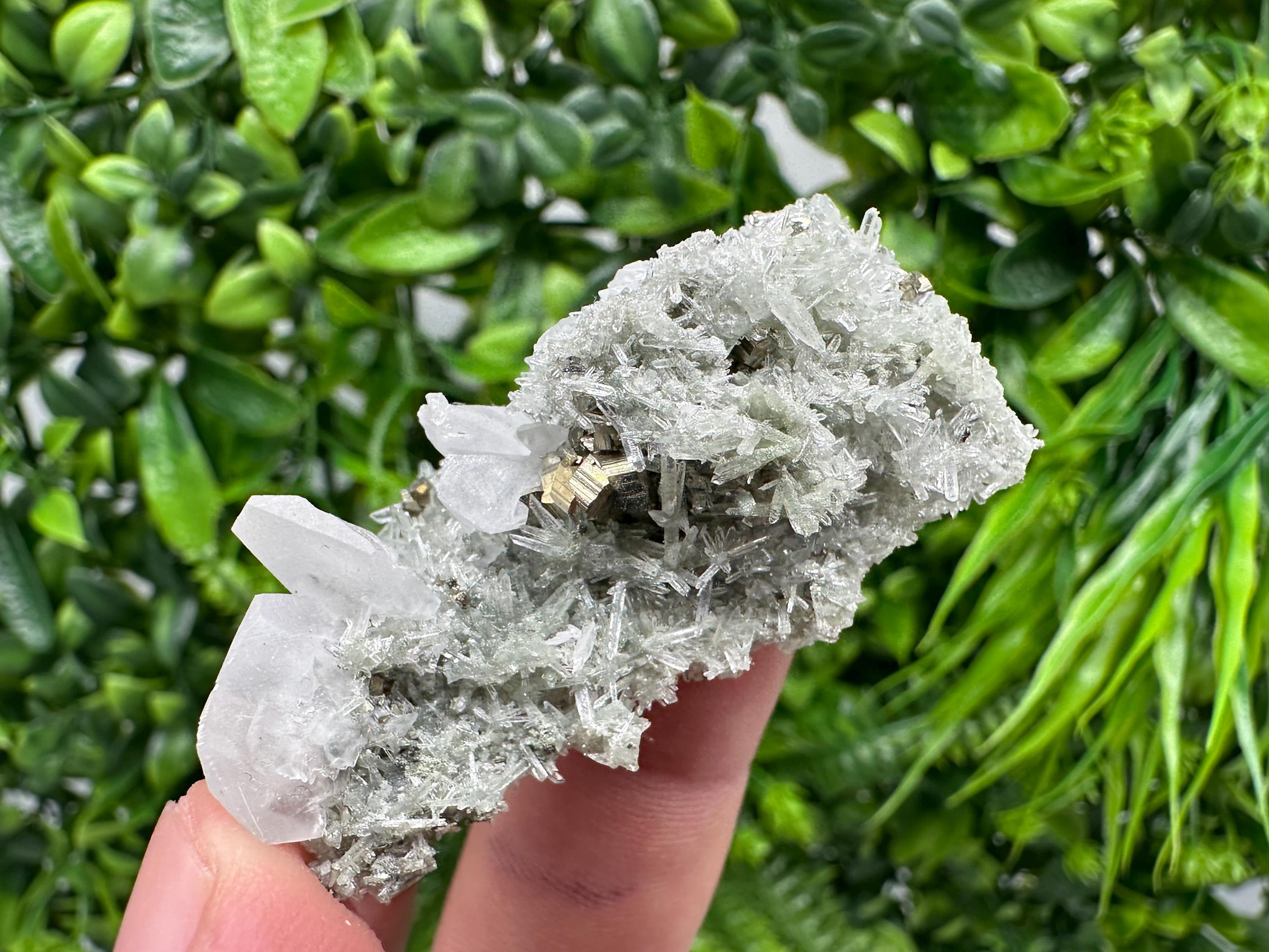 Pyrite on Green Quartz Mineral Specimen, Borieva Mine