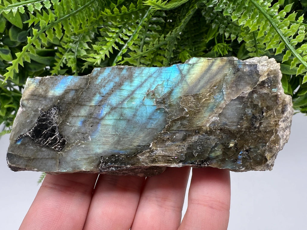 Polished Multifire Labradorite Slab: Crystal Decor, Crystal Grid (10.5/5/2.4 CM, 179 Grams)