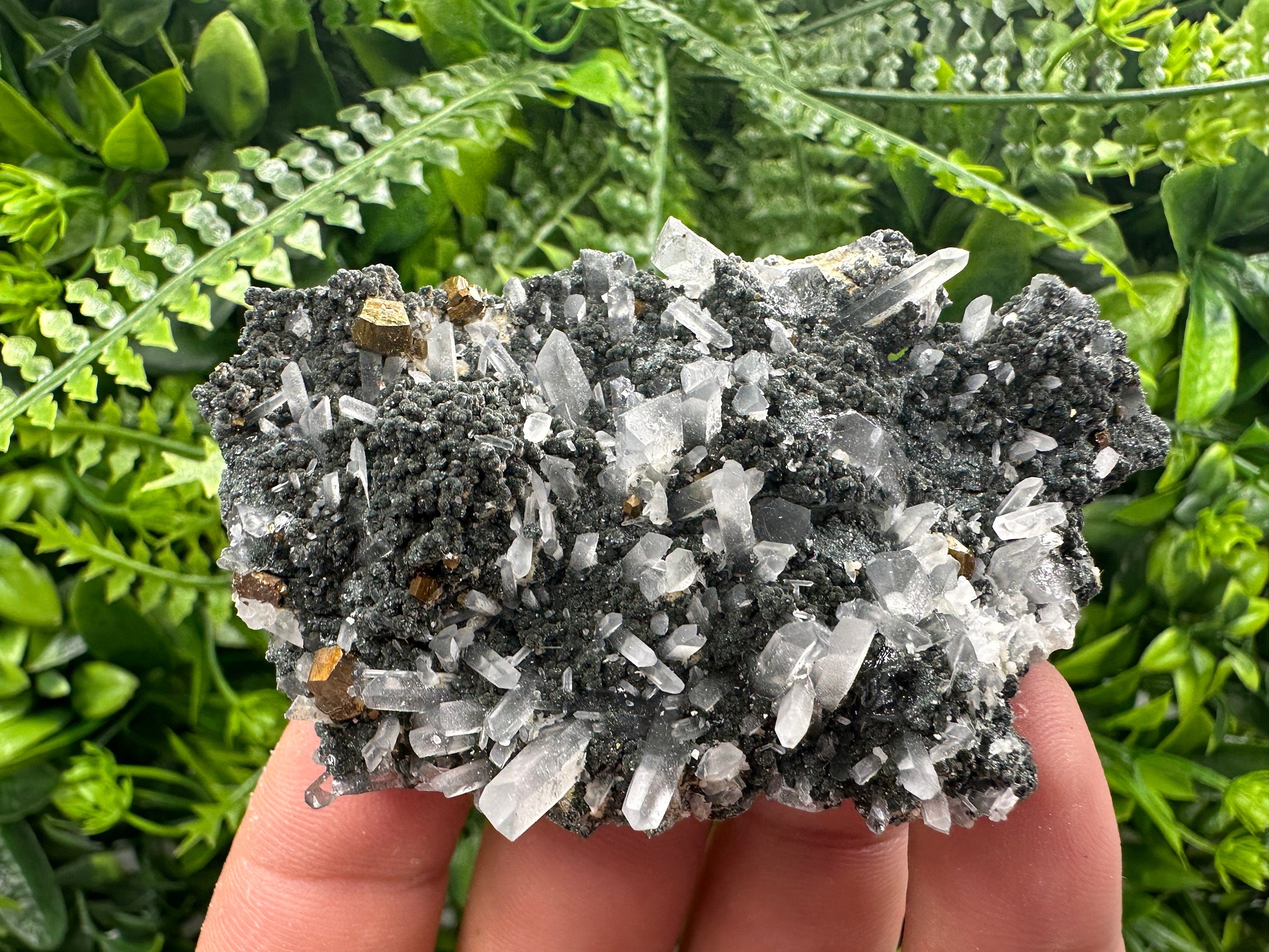 Quartz with Calcite and Chlorite: Borieva Mine Crystal Souvenir